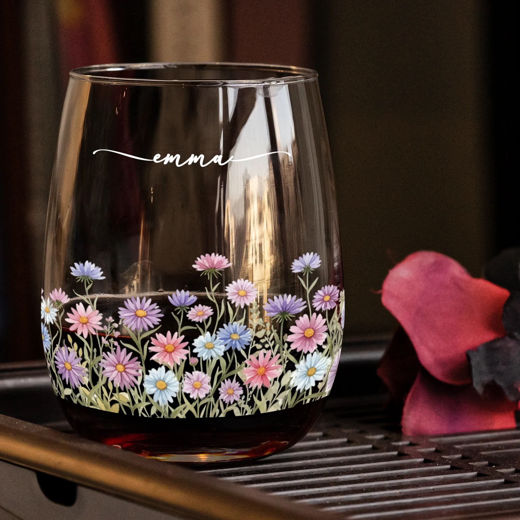 Custom Birth Flower & Name For Her, Coworkers, Friends, Teacher - Personalized Wine Glass - Image 3