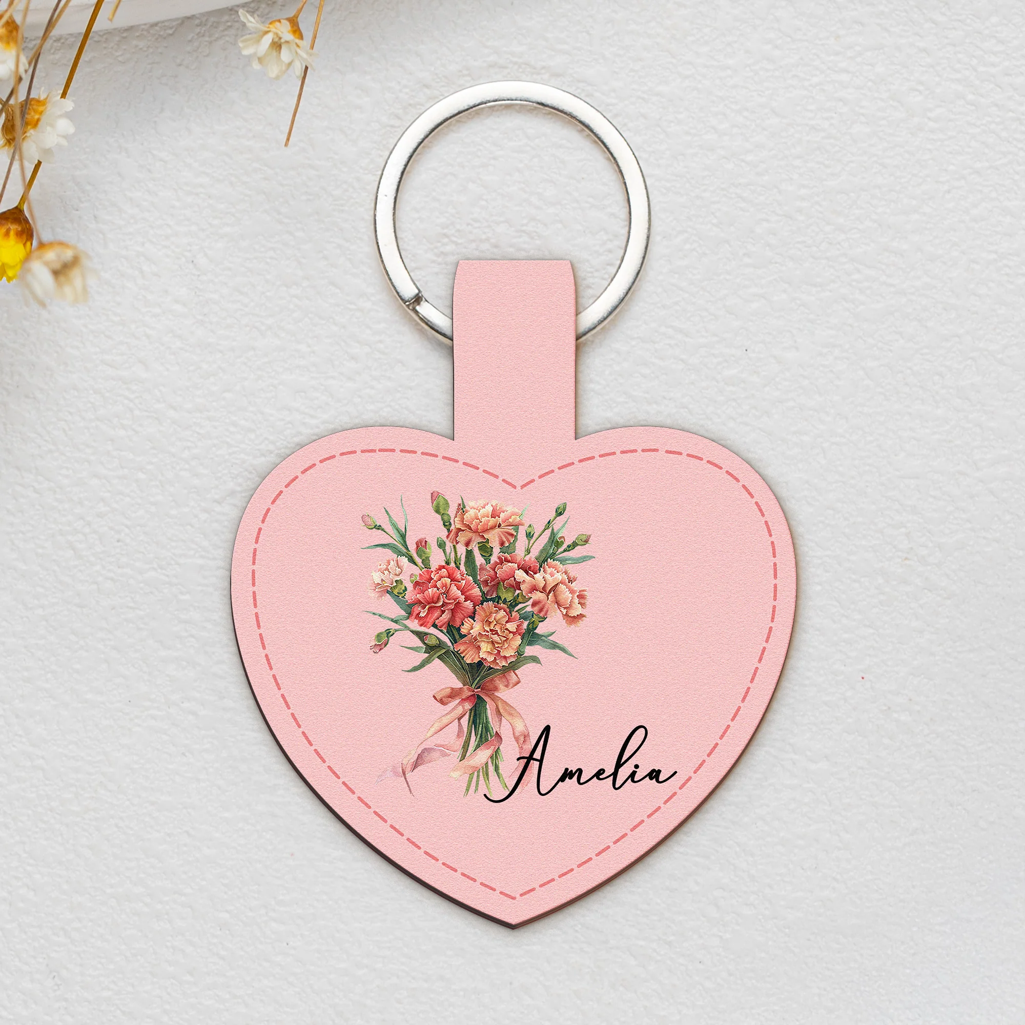 Custom Birth Flower & Name For Her, Wife, Daughter, Sister, Coworker, Friends - Personalized Keychain - Image 2
