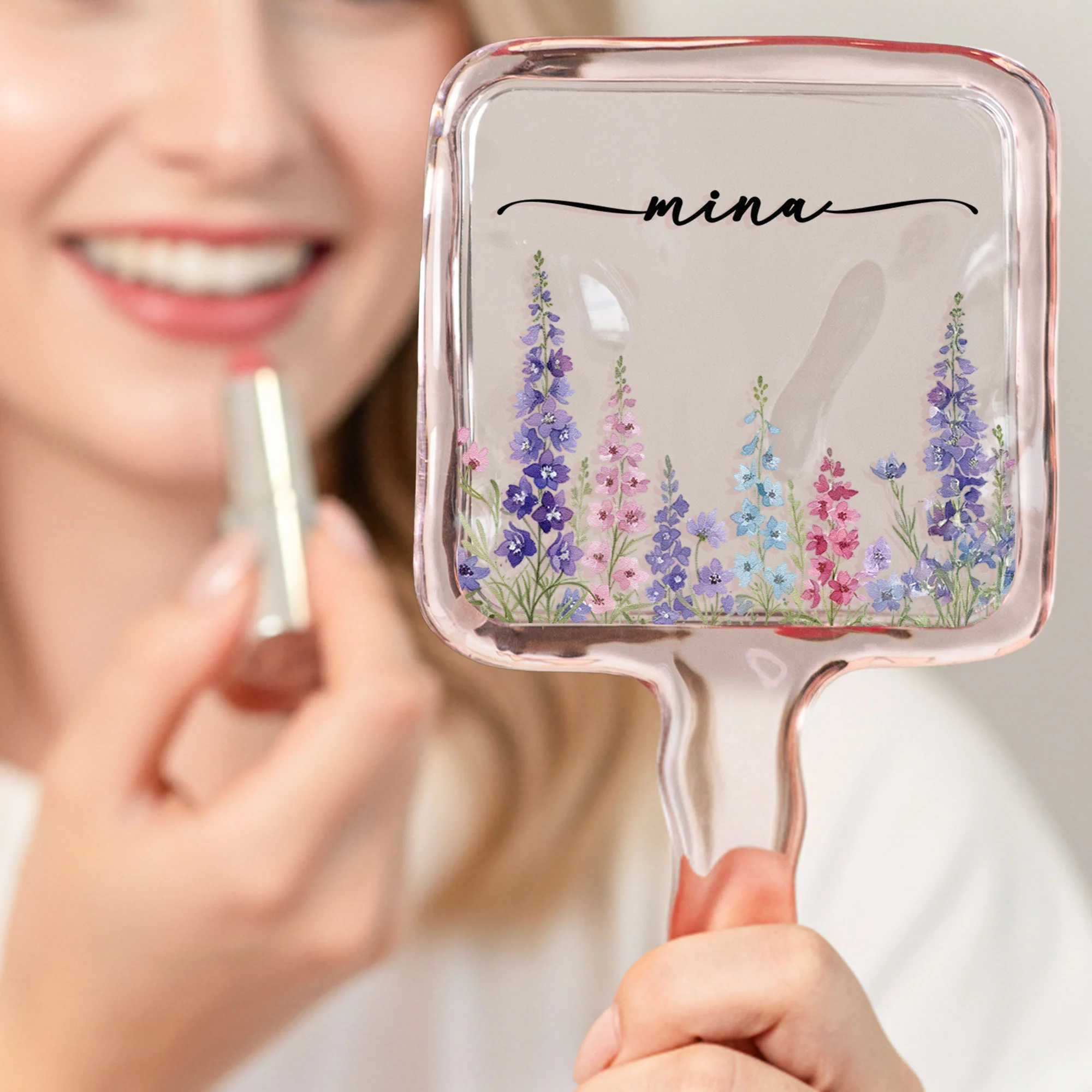 Custom Birth Flower & Name For Her, Wife, Daughter, Sister - Personalized Handheld Mirror - Image 2