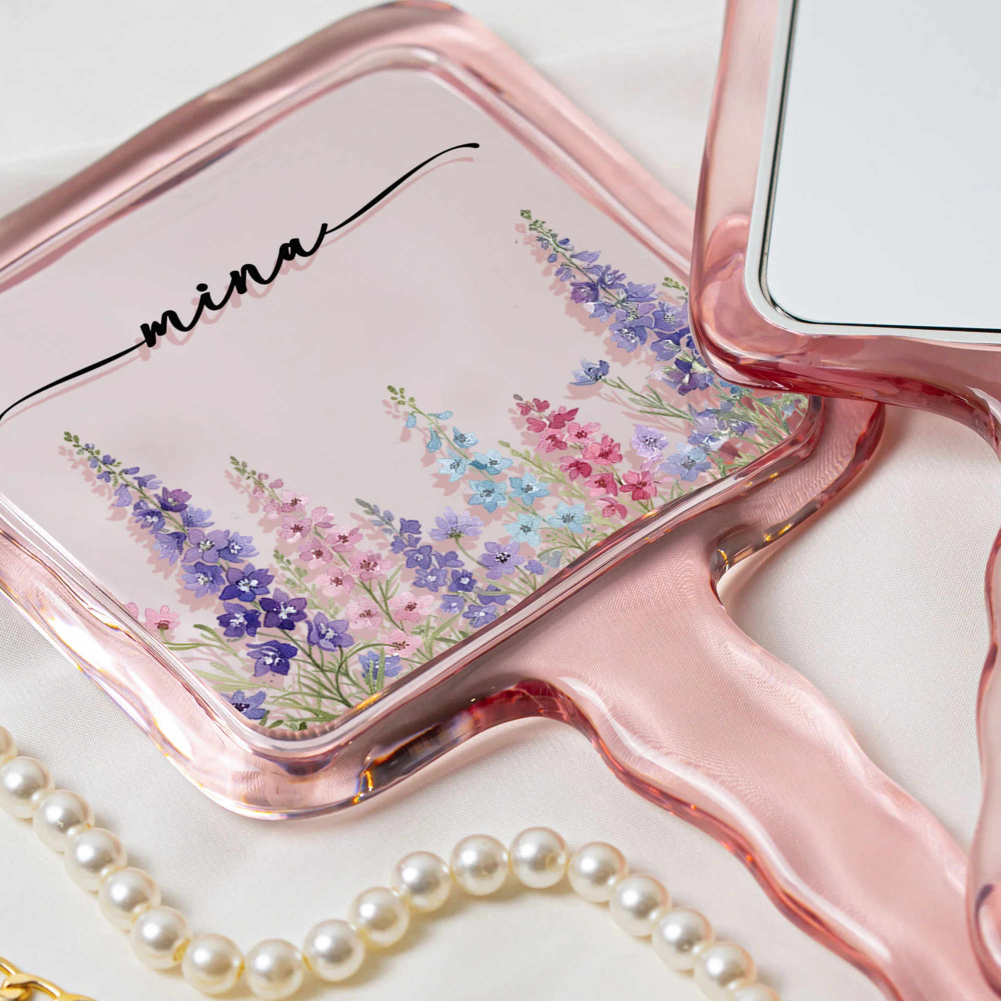 Custom Birth Flower & Name For Her, Wife, Daughter, Sister - Personalized Handheld Mirror - Image 5