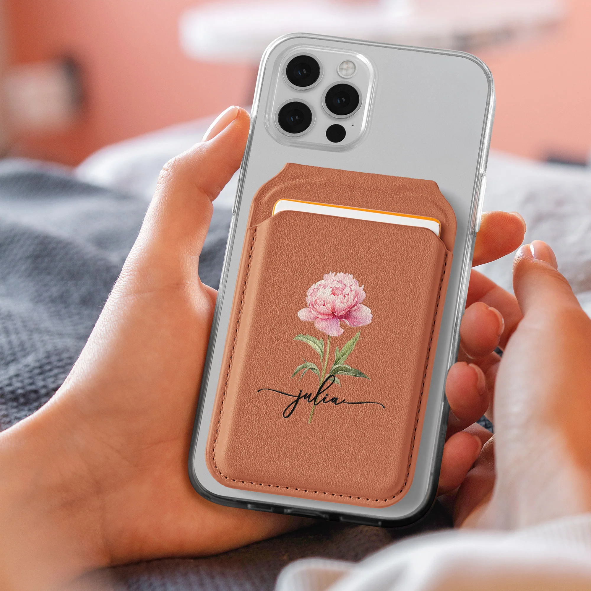 Custom Birth Flower & Name For Her, Wife, Daughter, Sister - Personalized Wallet Compatible with Magsafe - Image 2