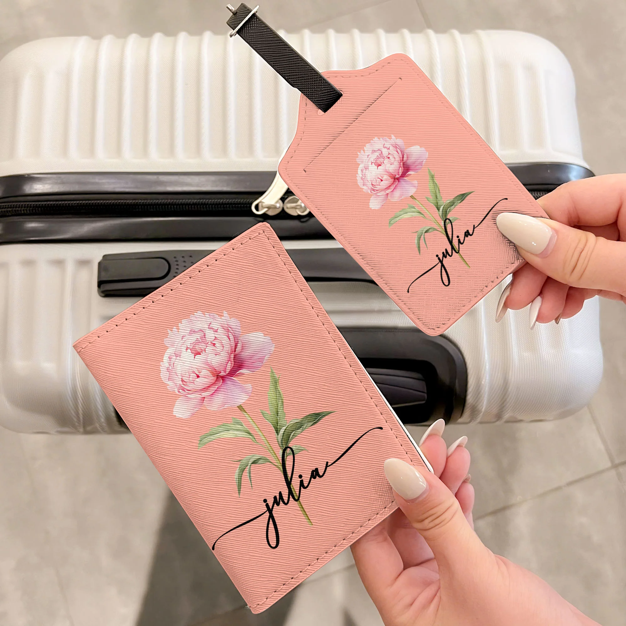 Custom Birth Flower & Name For Her, Wife, Daughter, Sister - Personalized Passport Cover And Luggage Tag Travel Set - Image 5