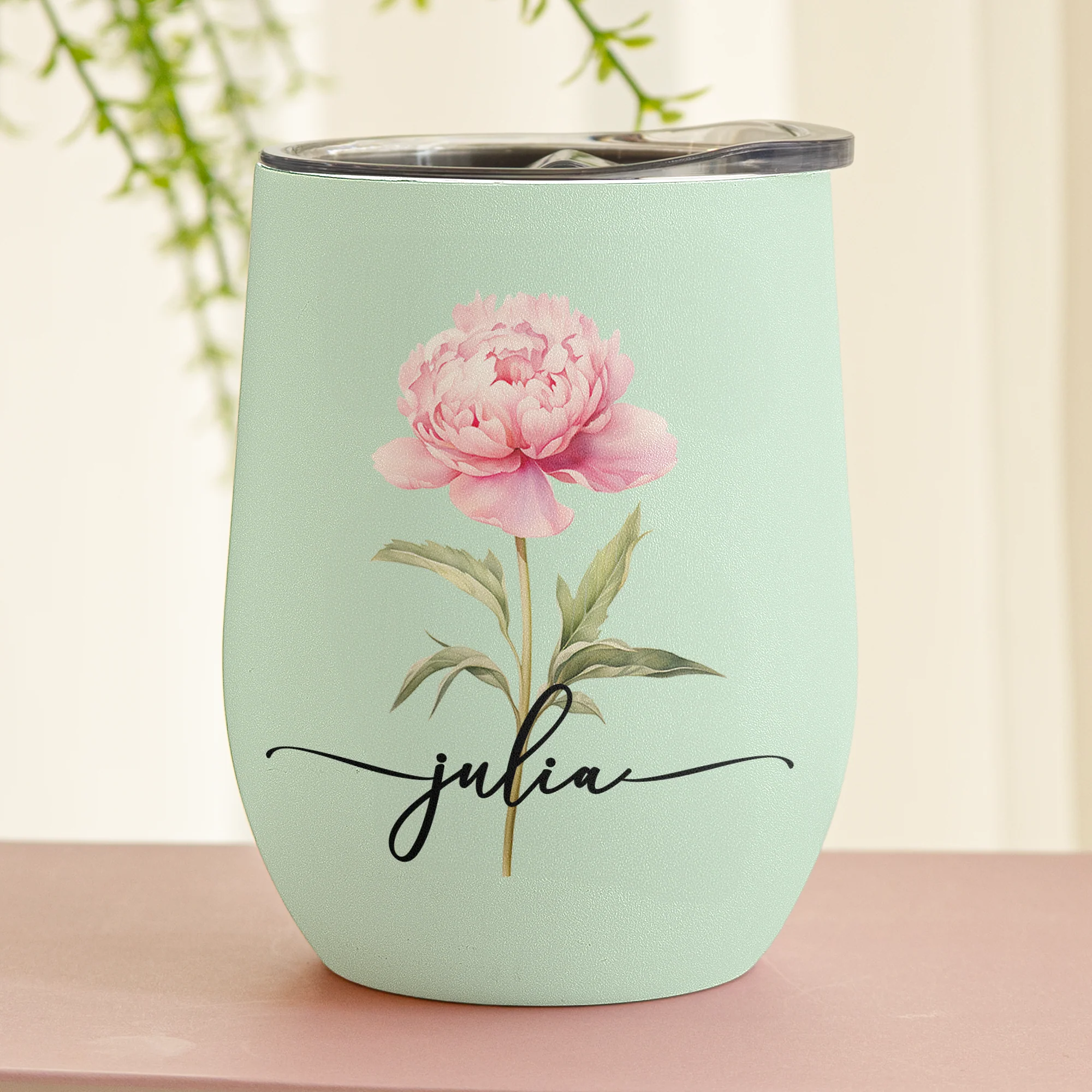 Custom Birth Flower & Name For Her, Wife, Daughter, Sister - Personalized Wine Tumbler - Image 2