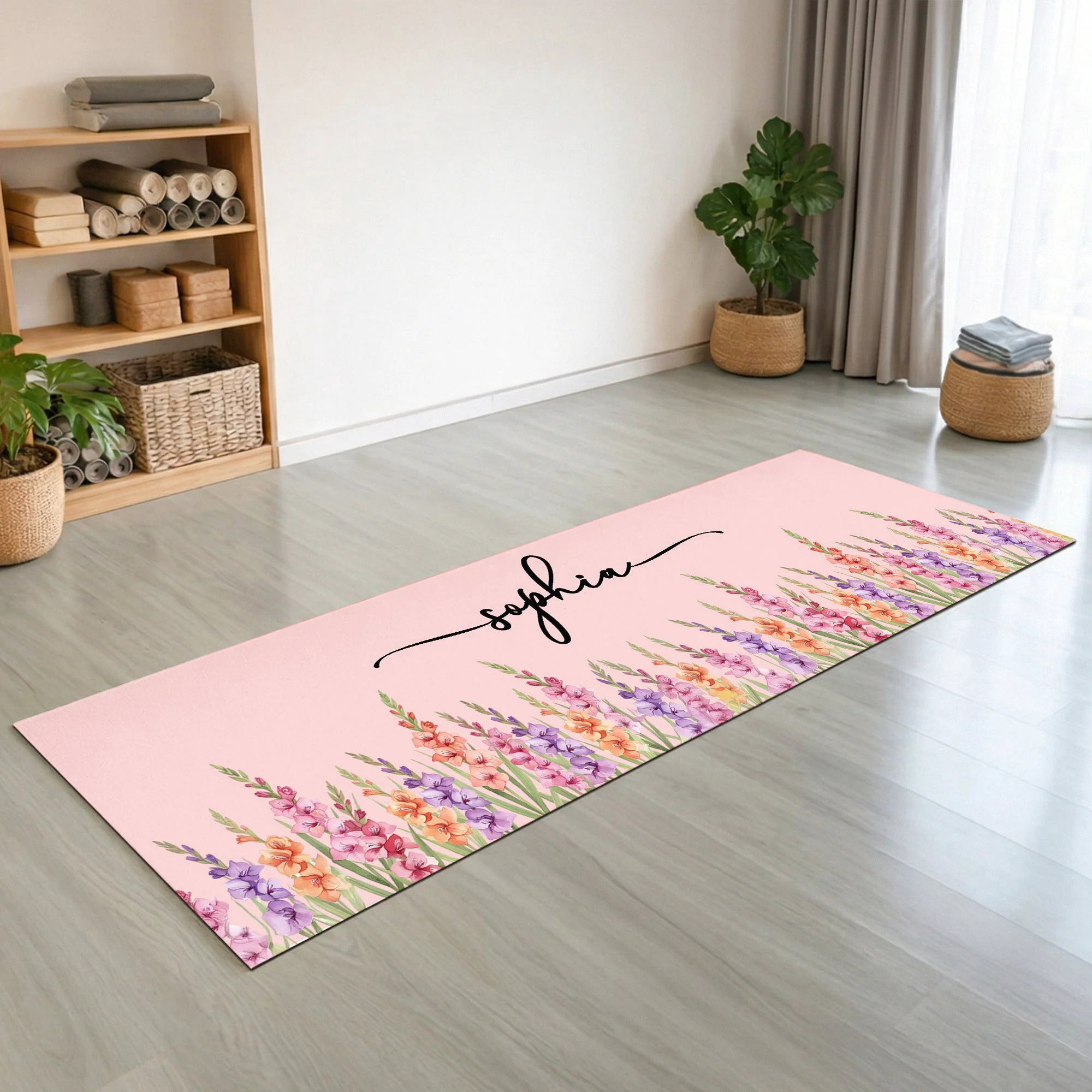 Custom Birth Flower & Name For Her, Wife, Daughter, Sister, Yoga Lovers - Personalized Yoga Mat