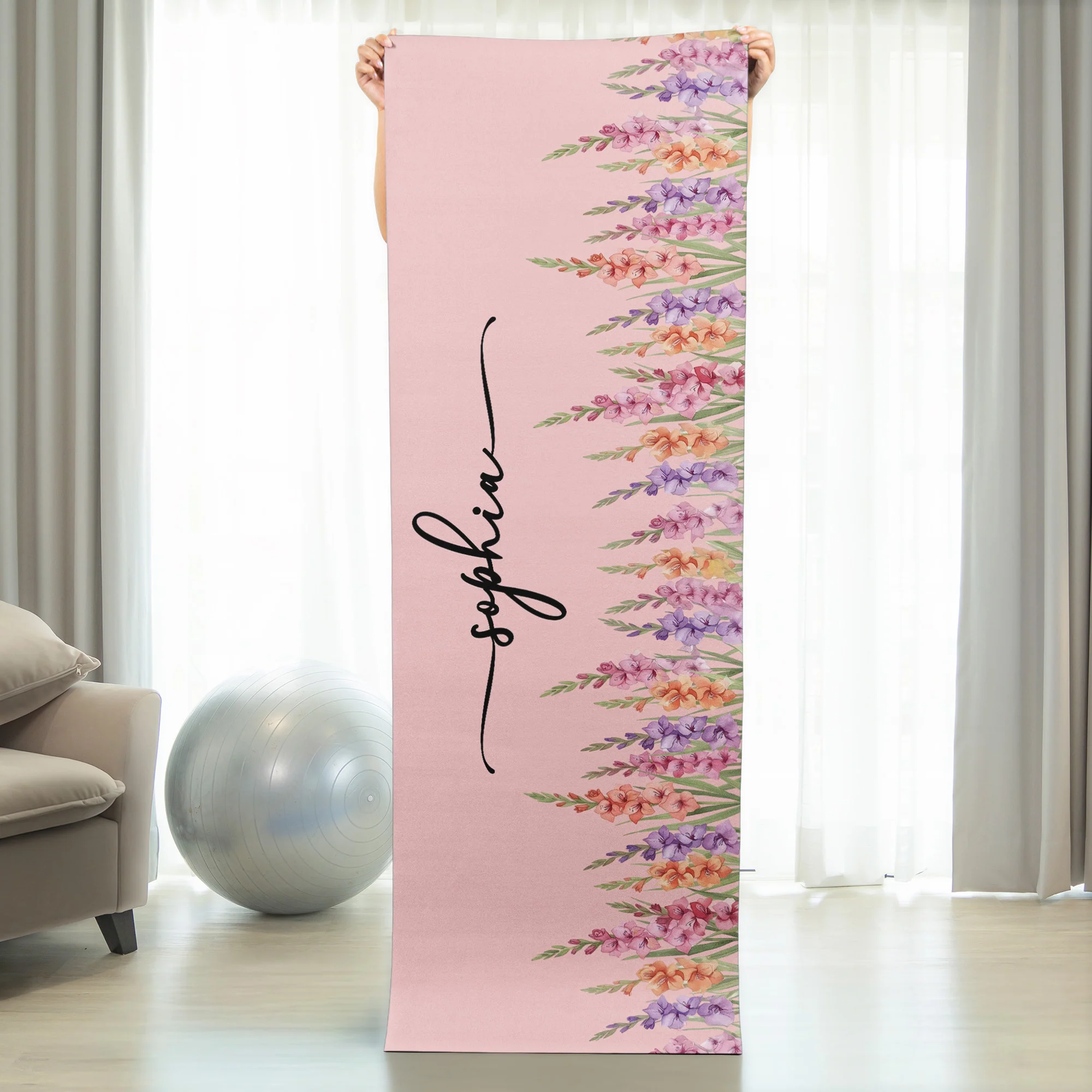 Custom Birth Flower & Name For Her, Wife, Daughter, Sister, Yoga Lovers - Personalized Yoga Mat - Image 2