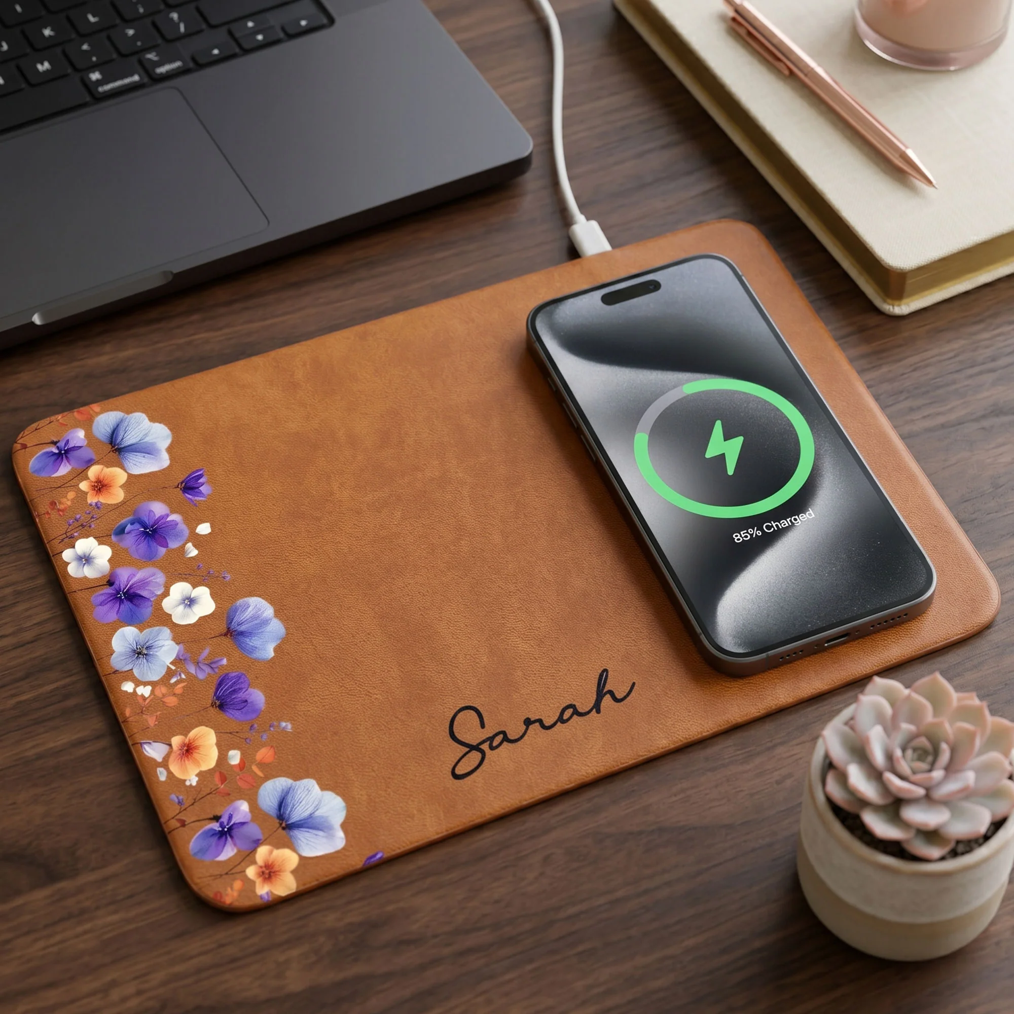 Custom Birth Flower & Name Gift For Her Daughter Friend - Personalized Charging Pad