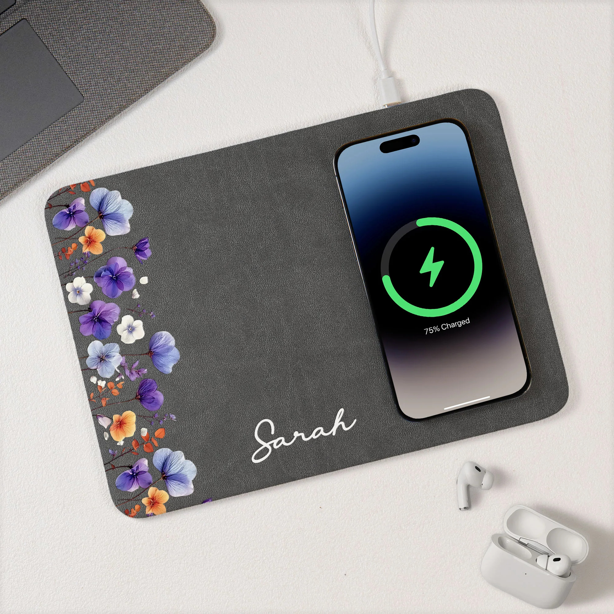 Custom Birth Flower & Name Gift For Her Daughter Friend - Personalized Charging Pad - Image 4