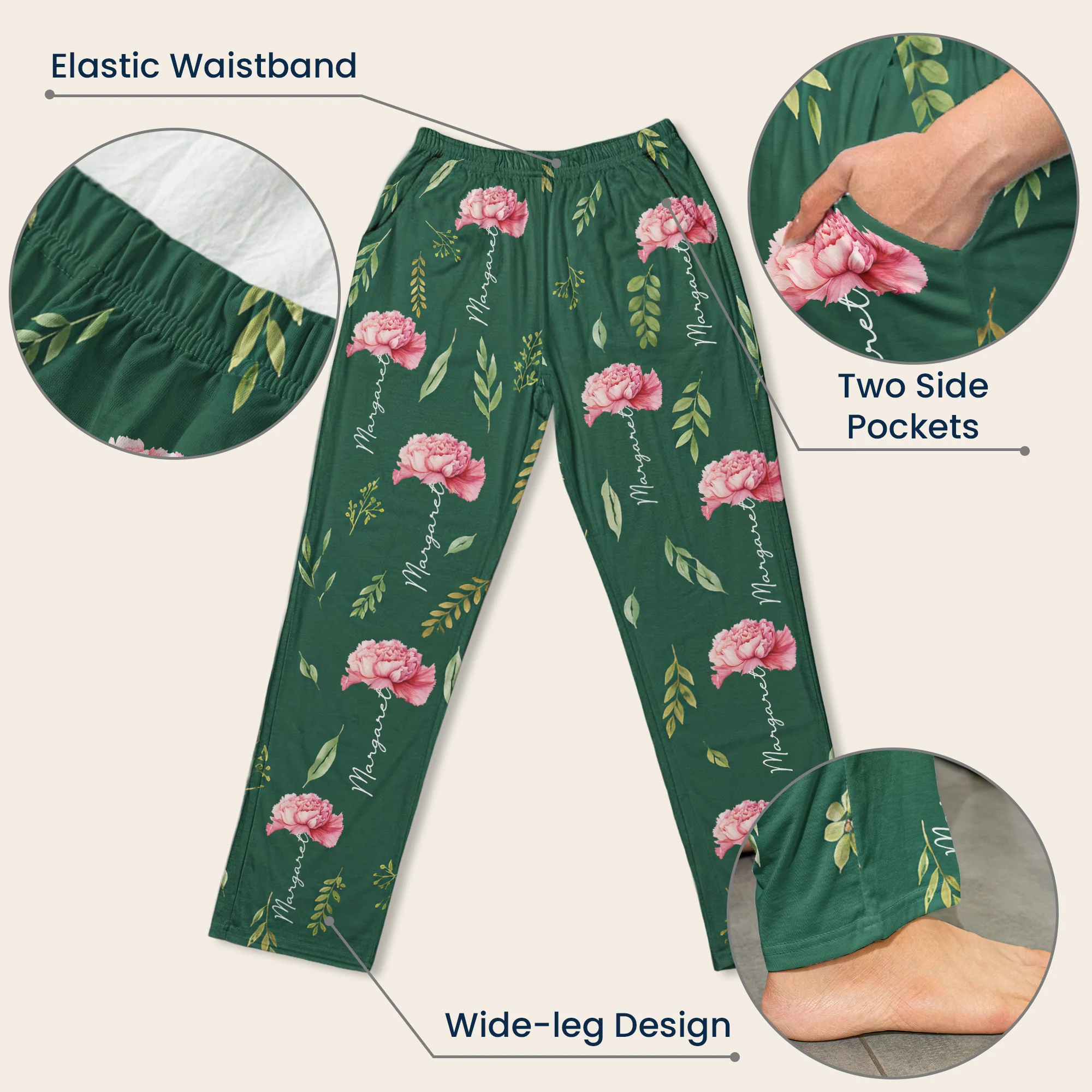 Custom Birth Flower & Name - Personalized Lounge Pants - Image 4