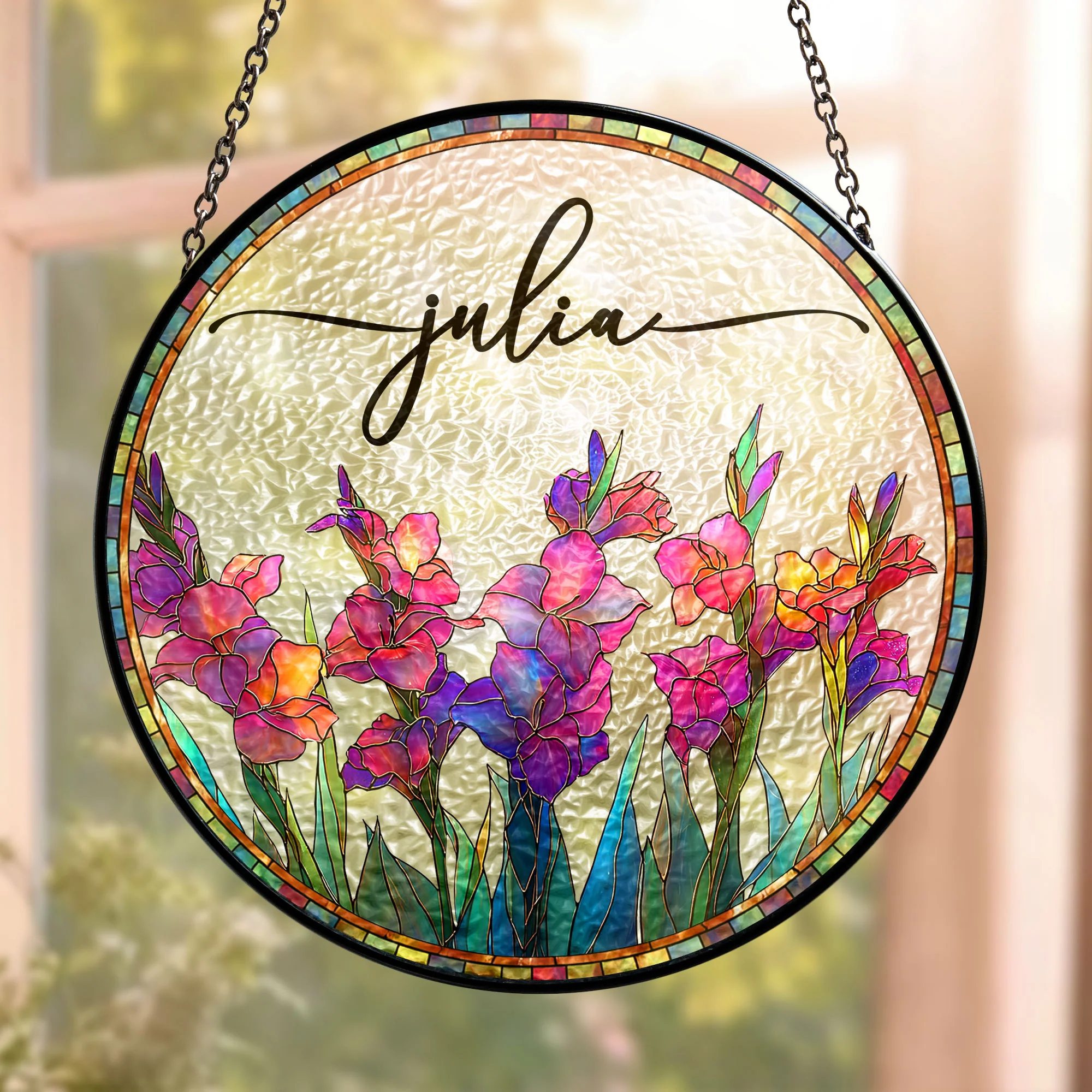 Custom Birth Flower & Name - Personalized Stained Glass Window Hanging Suncatcher - Image 2