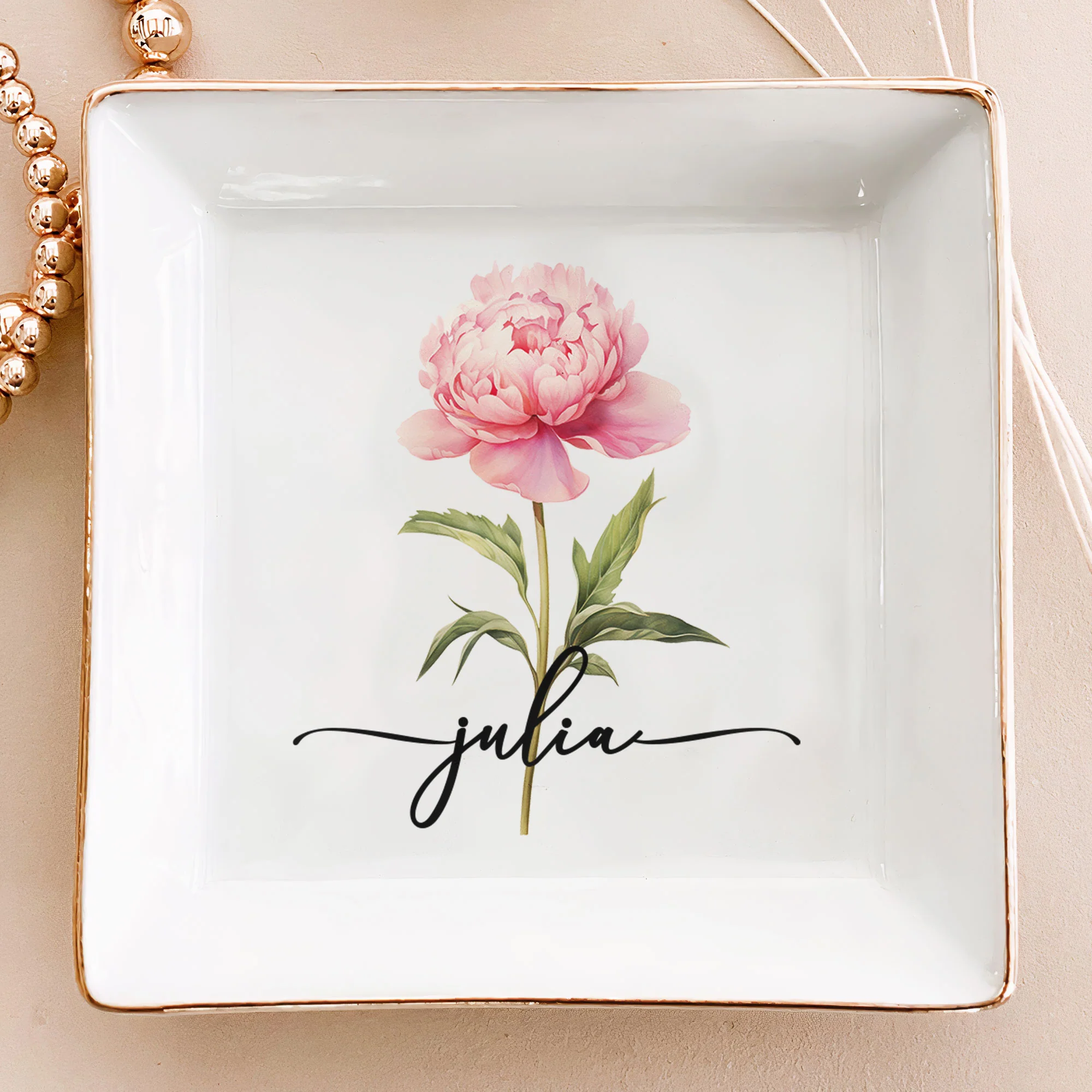 Custom Birth Flower & Name Self Gift For Her, Wife, Daughter, Sister - Personalized Jewelry Dish - Image 2