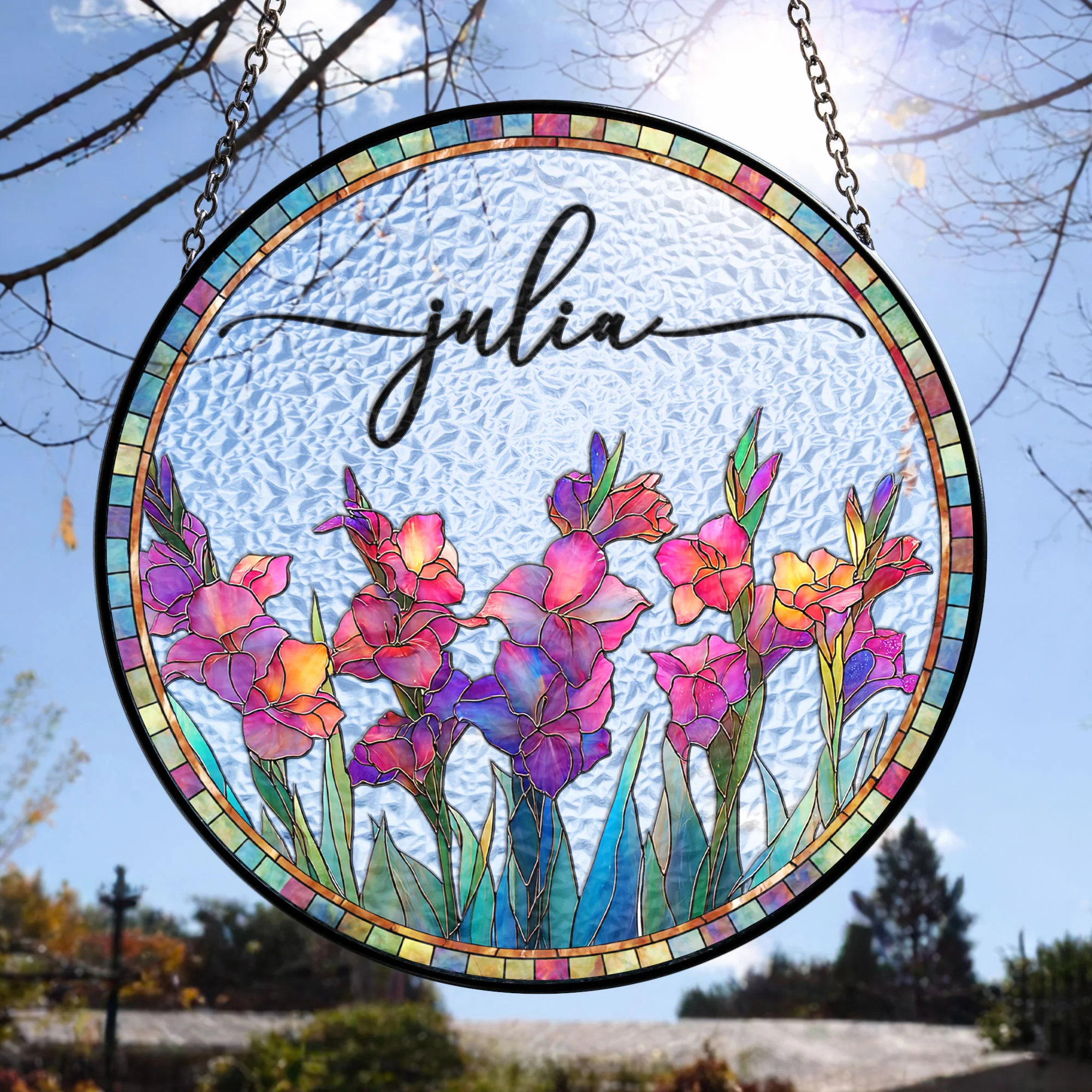 Custom Birth Flower & Name Self-Gift, Friend - Personalized Window Hanging Suncatcher - Image 5