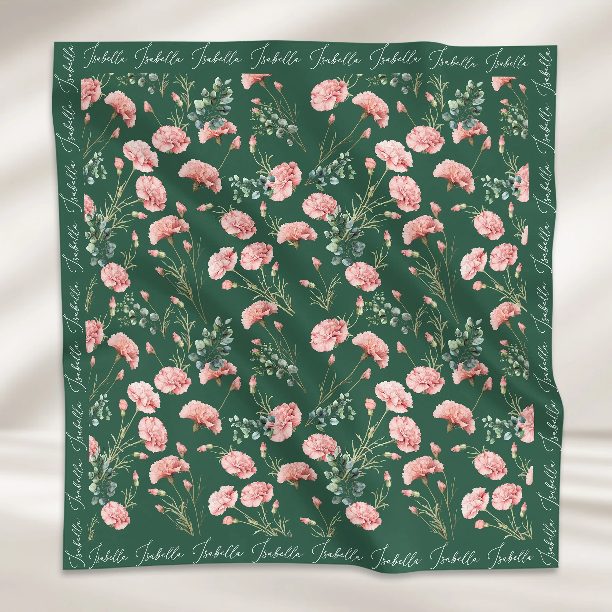 Custom Birth Flower & Names For Her, Friends, Sisters, Wife, Daughter, Mom Soft Satin - Personalized Scarf