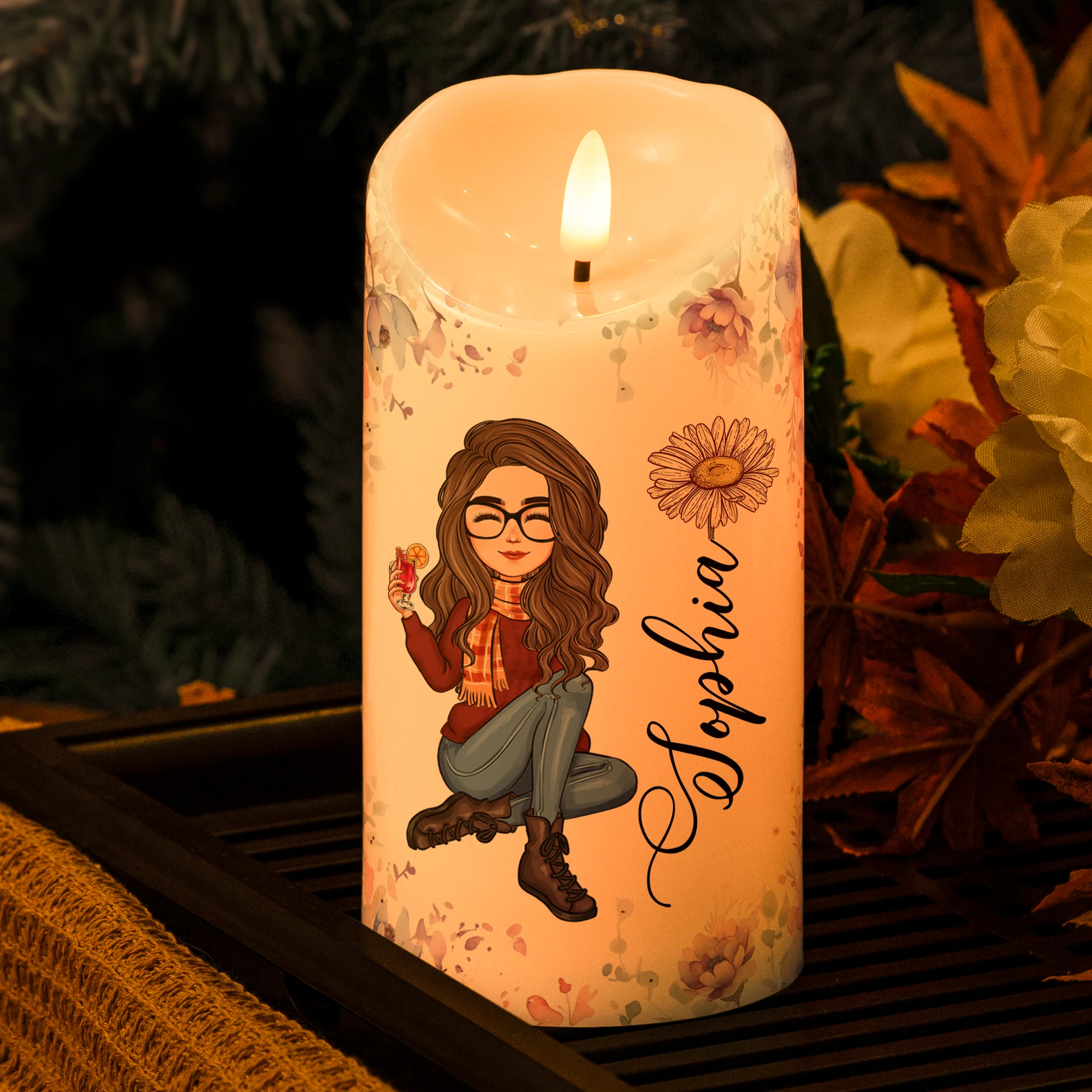Custom Birth Flower & Names - Gifts For Daughter, Son, Grandkid - Personalized LED Candle - Image 2