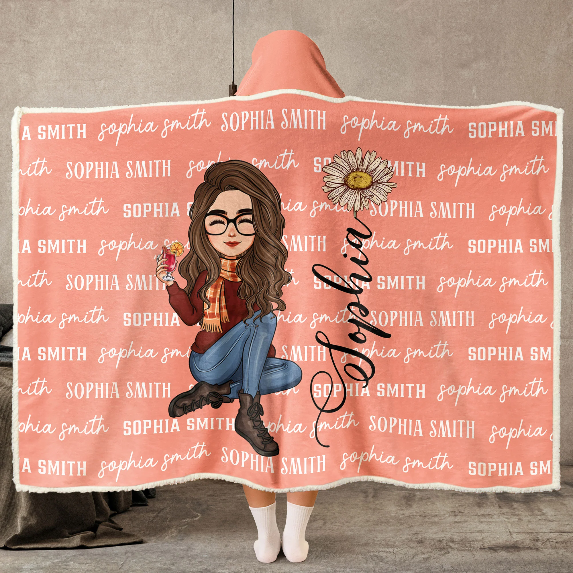 Custom Birth Flower & Names - Gifts For Daughter, Son, Grandkid - Personalized Photo Wearable Blanket Hoodie - Image 2