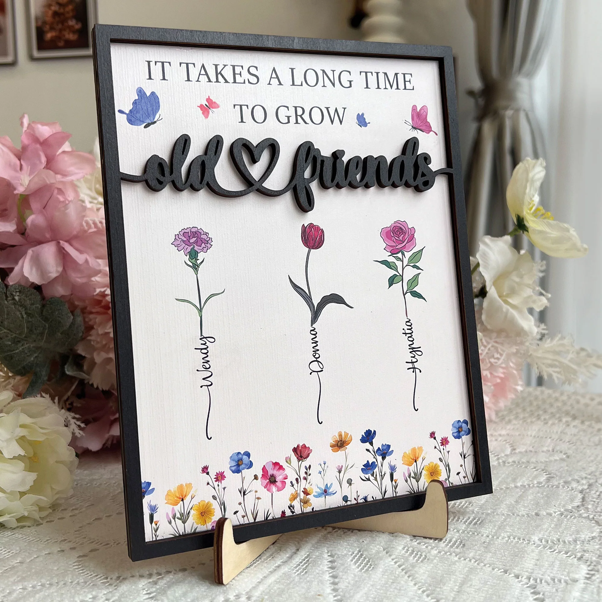 Custom Birth Flowers - Gifts For Besties, Friends, Sisters - Personalized Wooden Plaque - Image 2