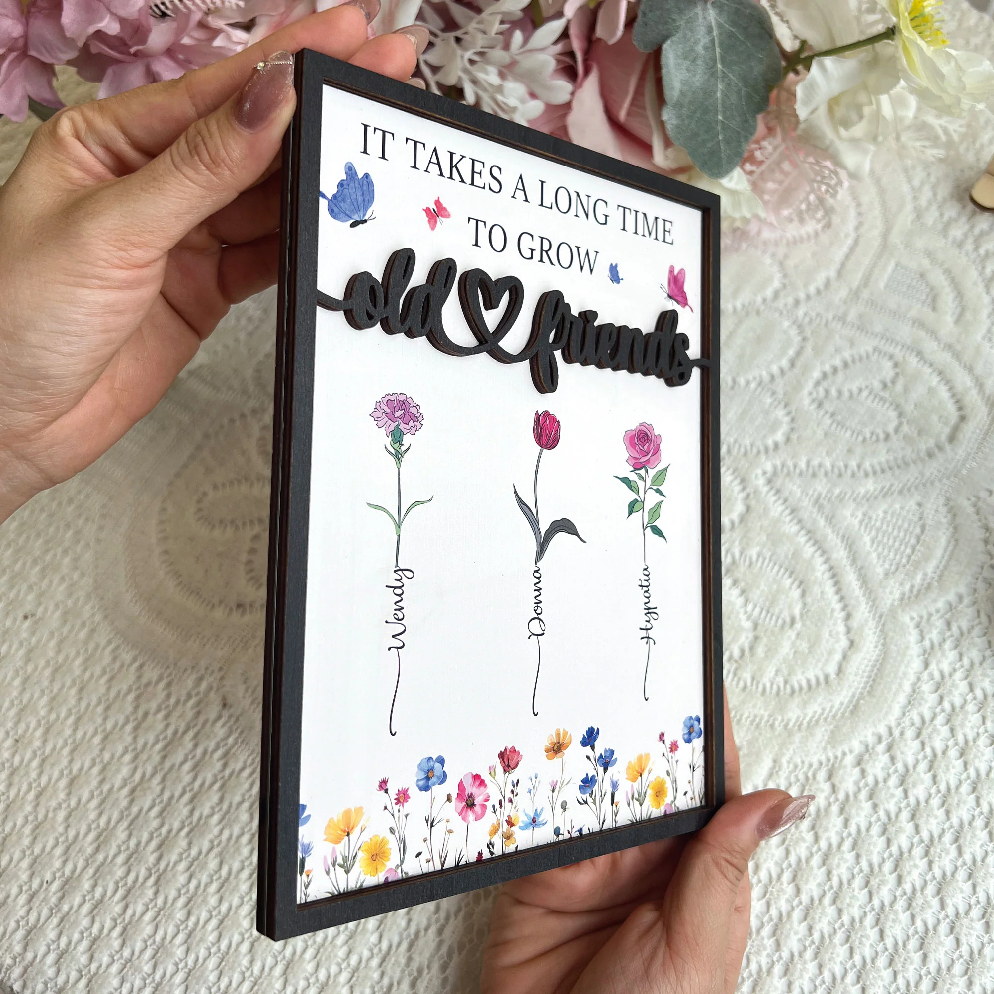 Custom Birth Flowers - Gifts For Besties, Friends, Sisters - Personalized Wooden Plaque - Image 3