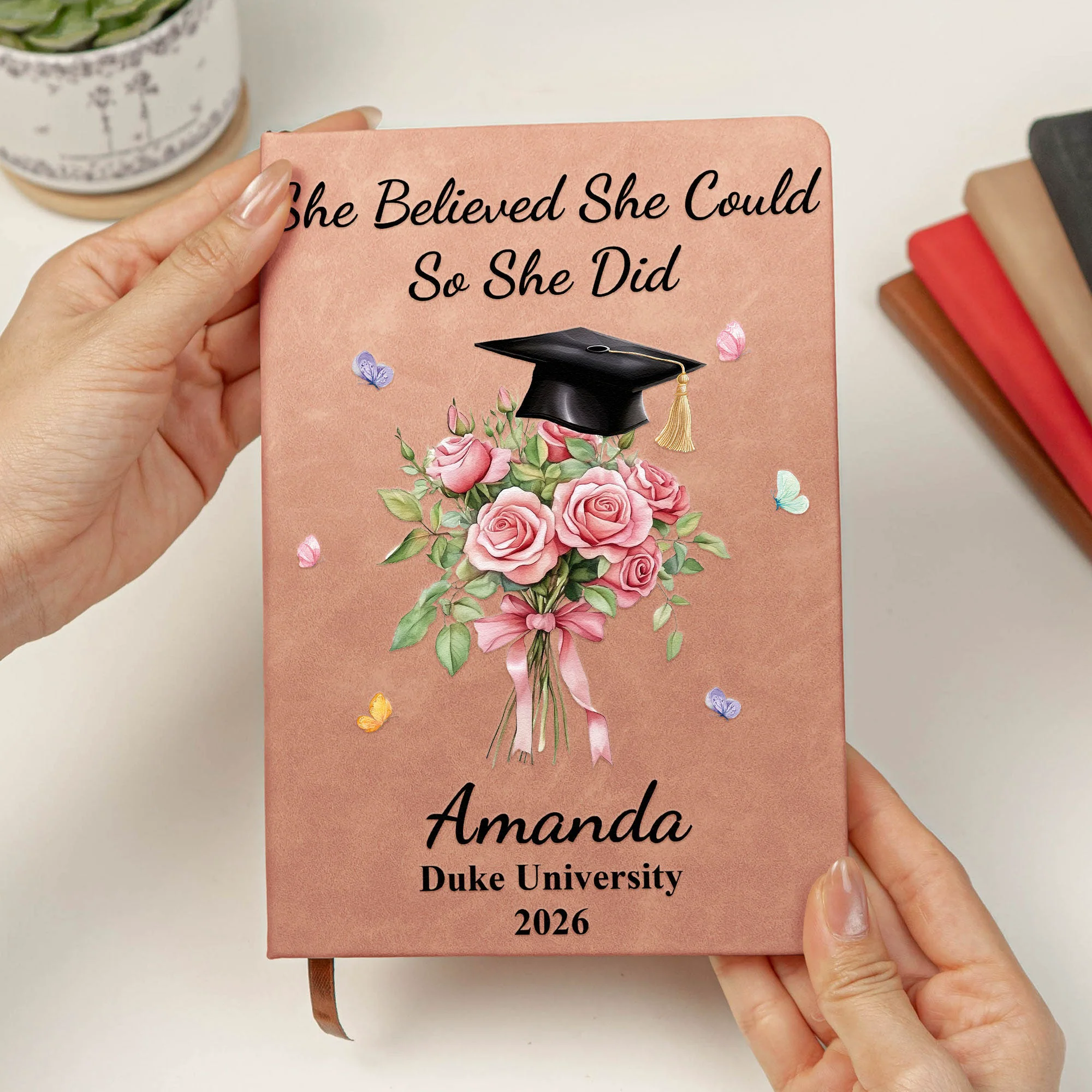 Custom Birth Month Flower Graduation - Personalized Leather Journal - Image 2