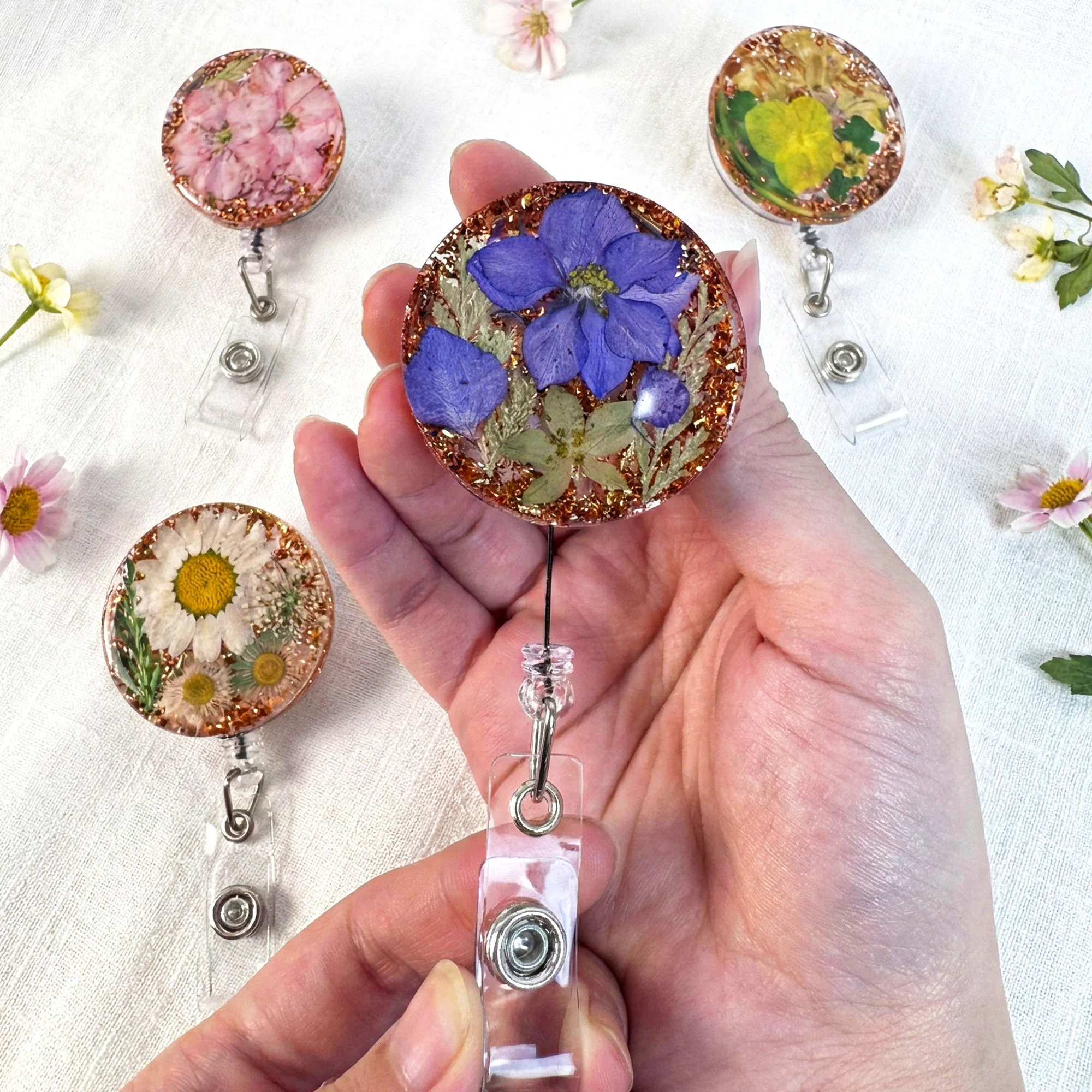 Custom Birth Month Flower - Personalized Resin Birth Flower Badge Reel - Image 3
