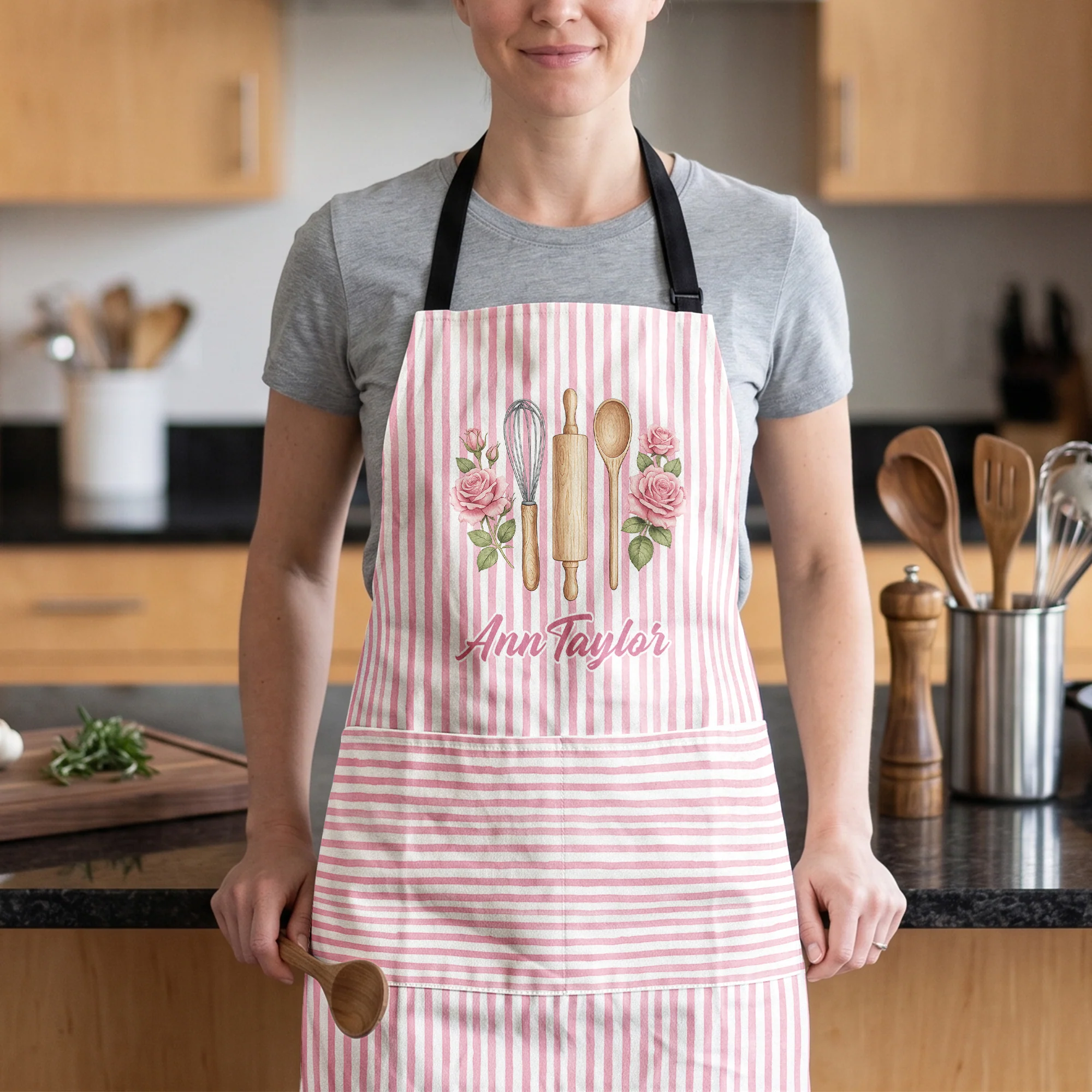 Custom Birth Month Flower With Name Gift For Her, Grandma, Mom - Personalized Apron - Image 5