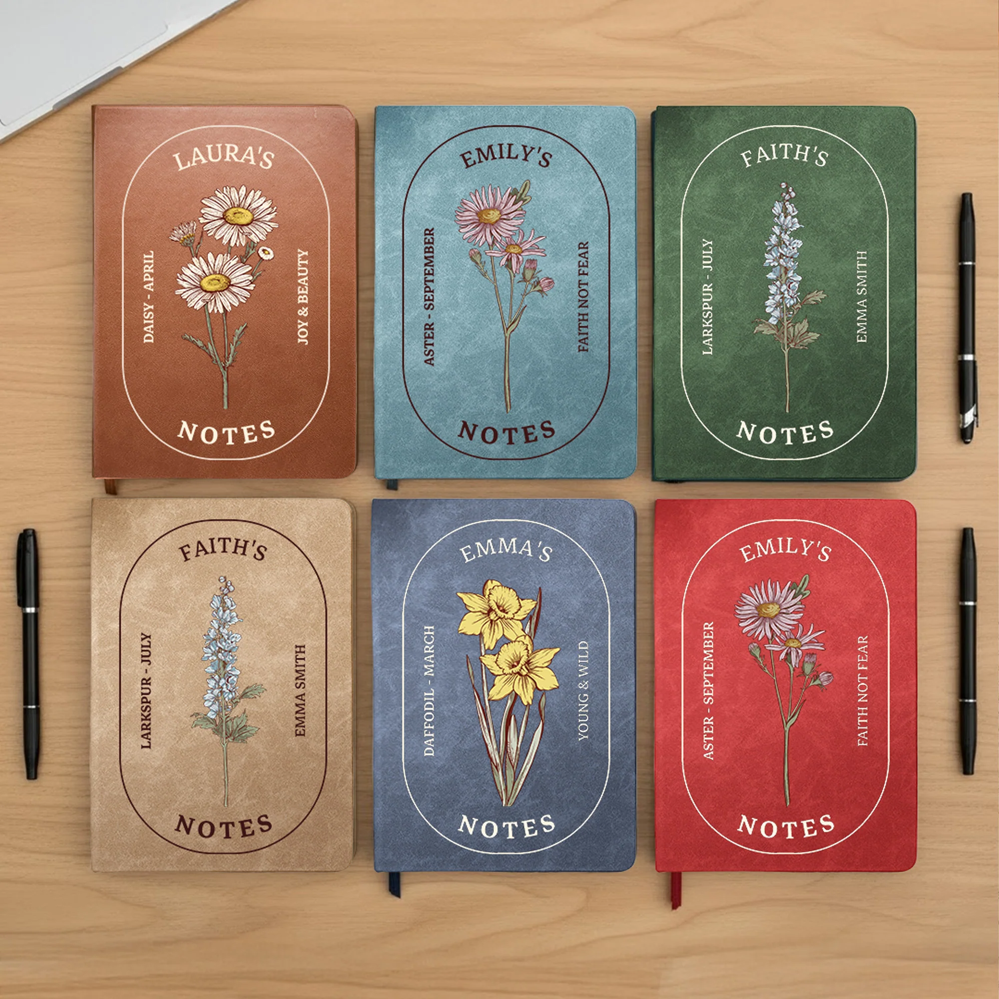 Custom Birth Month Flowers Notes - Personalized Leather Journal - Image 2