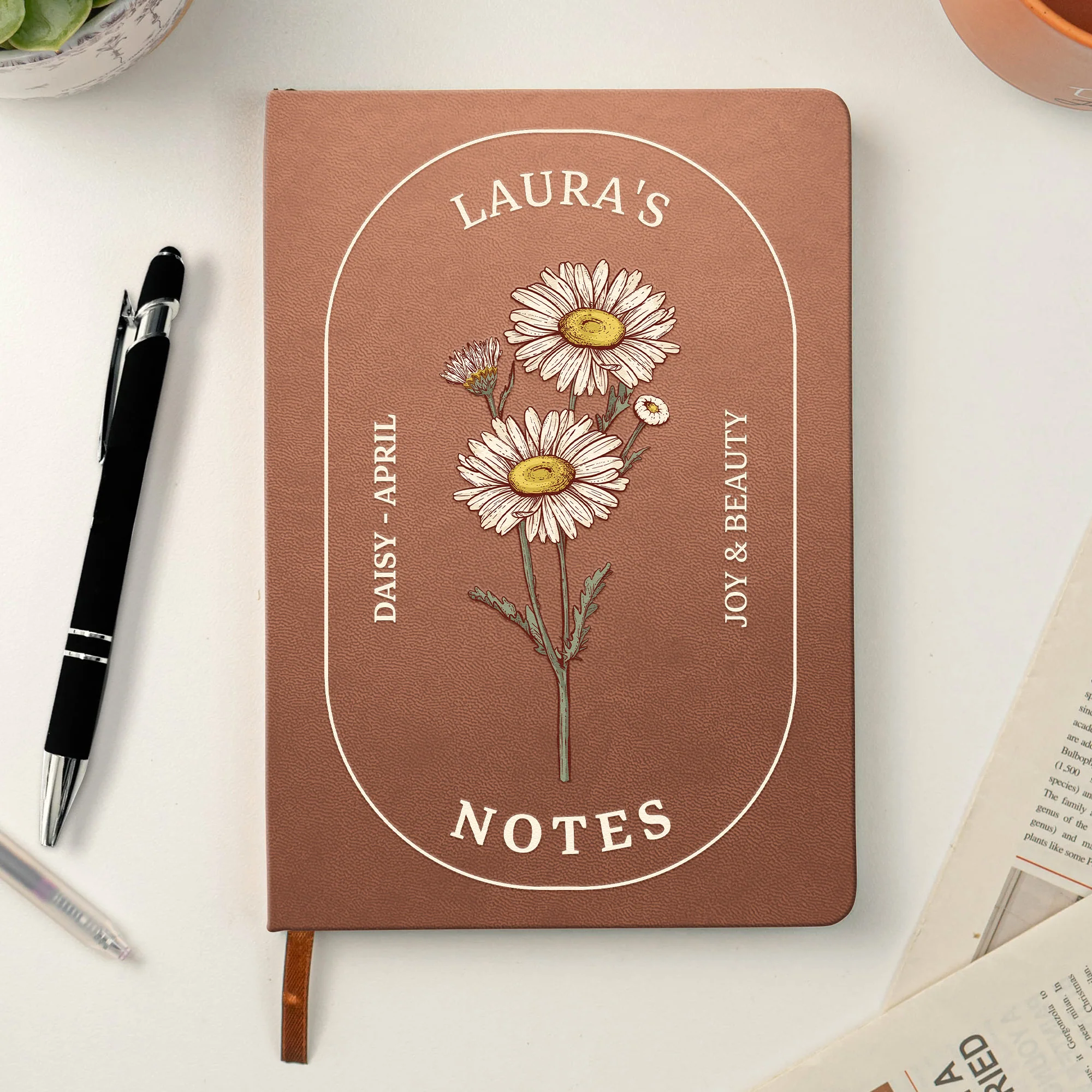 Custom Birth Month Flowers Notes - Personalized Leather Journal - Image 3