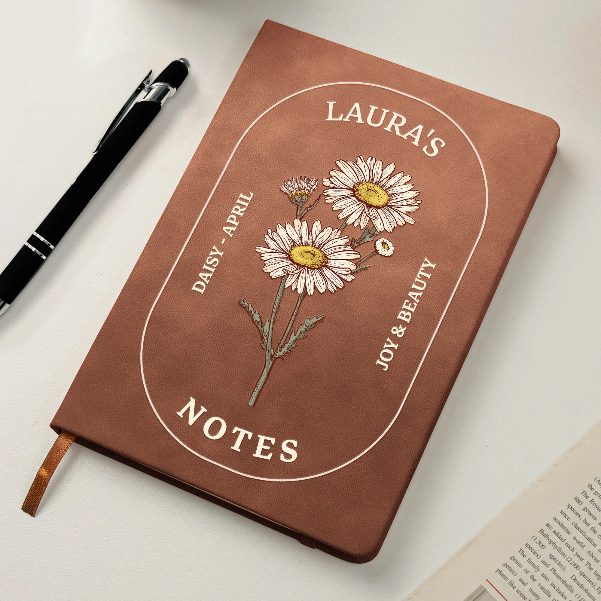 Custom Birth Month Flowers Notes - Personalized Leather Journal - Image 6