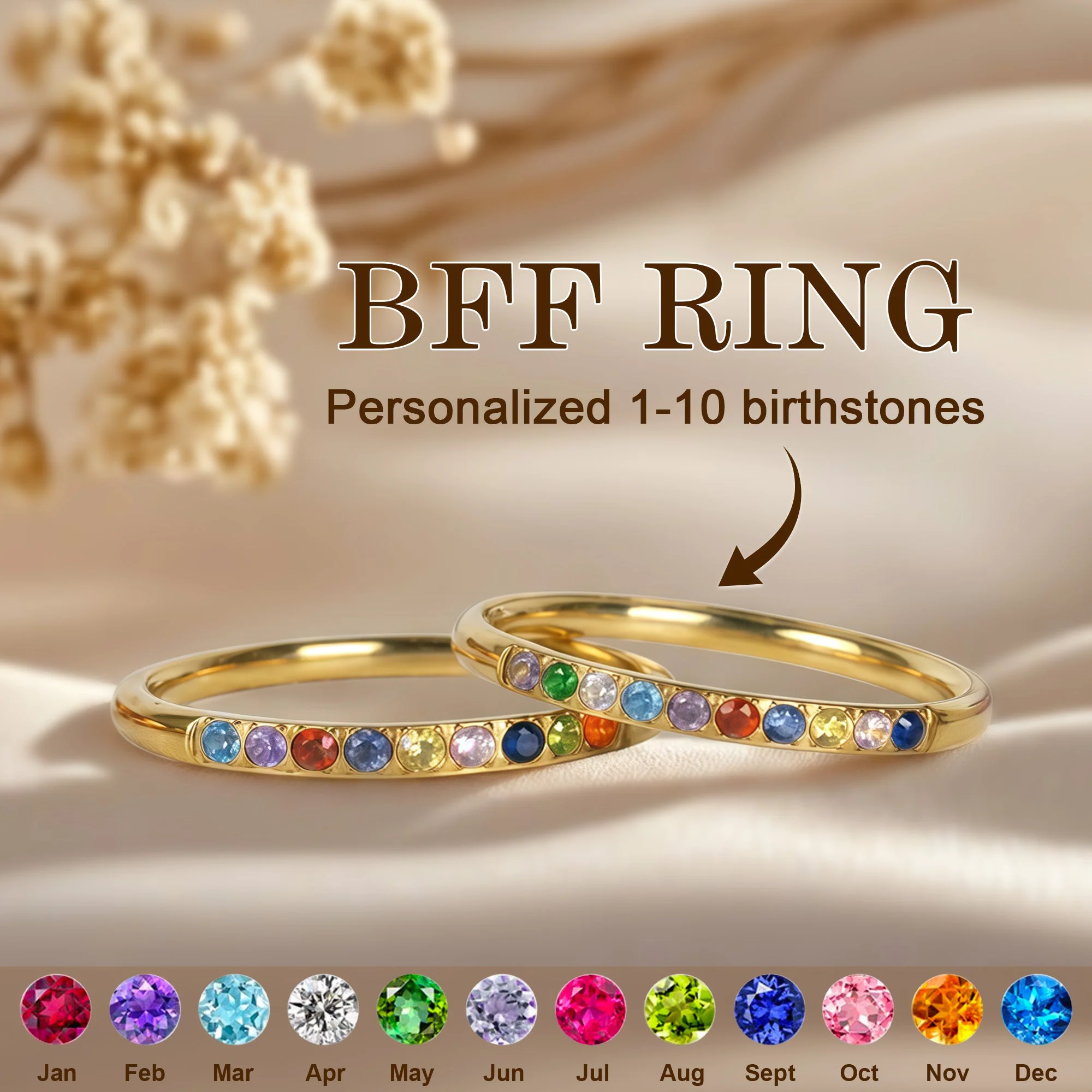 Custom Birthstone Gift For Friends, Sisters Thank You Gift - Personalized Ring