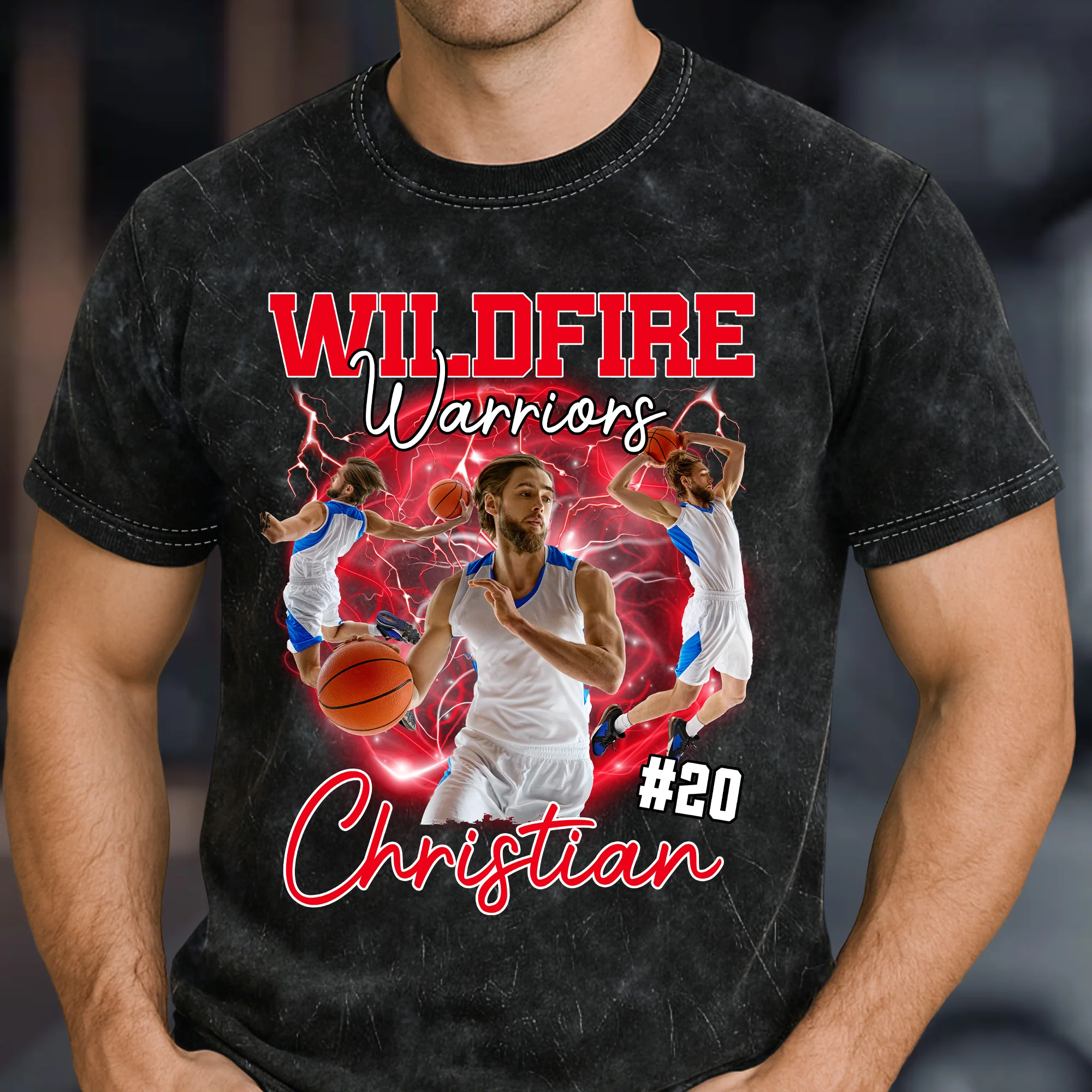 Custom Bootleg Photo For Sport Players - Personalized Photo Acid Wash T‑Shirt - Image 4