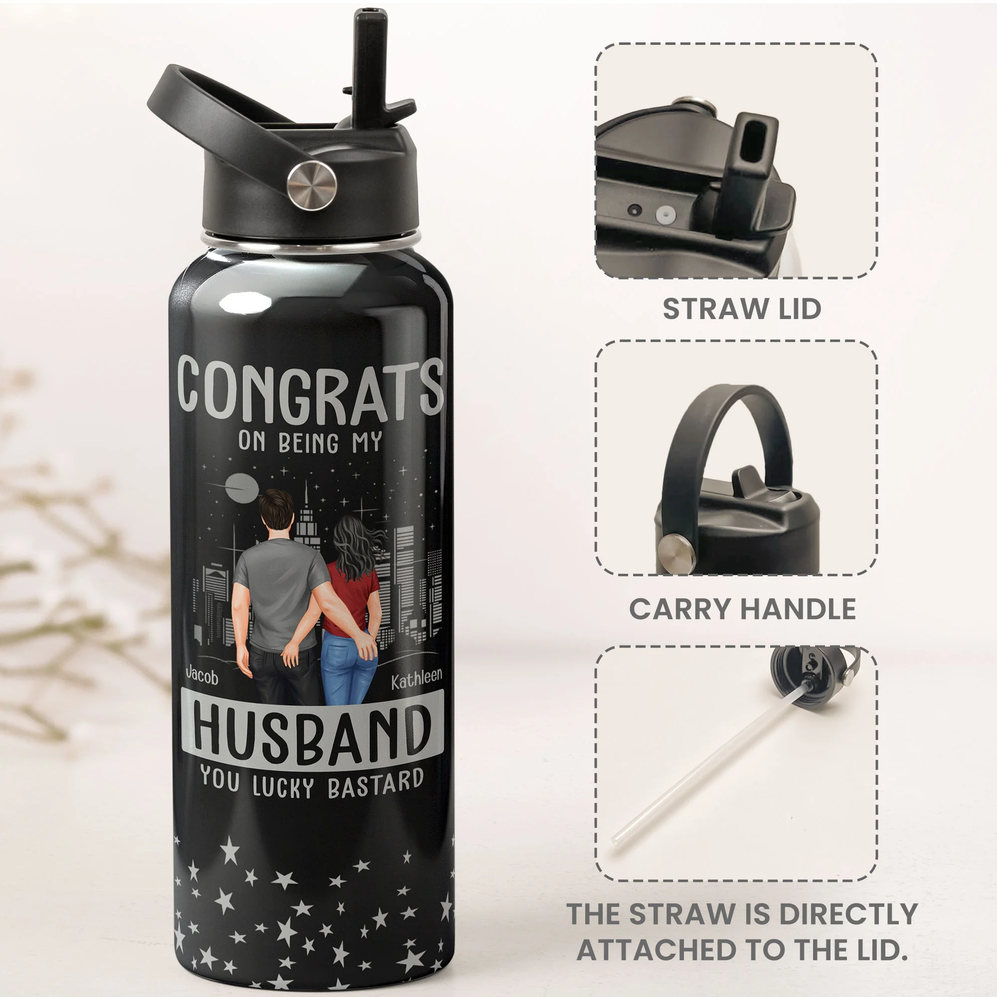 Custom Bottle Congrats Being My Husband - Personalized Stainless Steel Water Bottle - Image 3