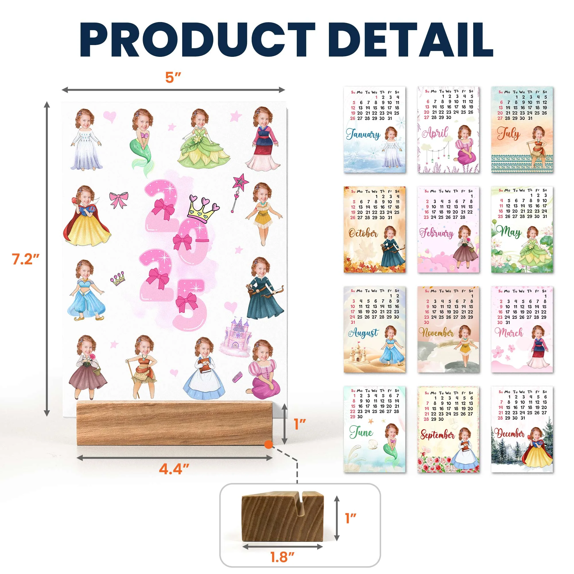 Custom Calendar For Princess Kid - Personalized Photo Easel Calendar - Image 10