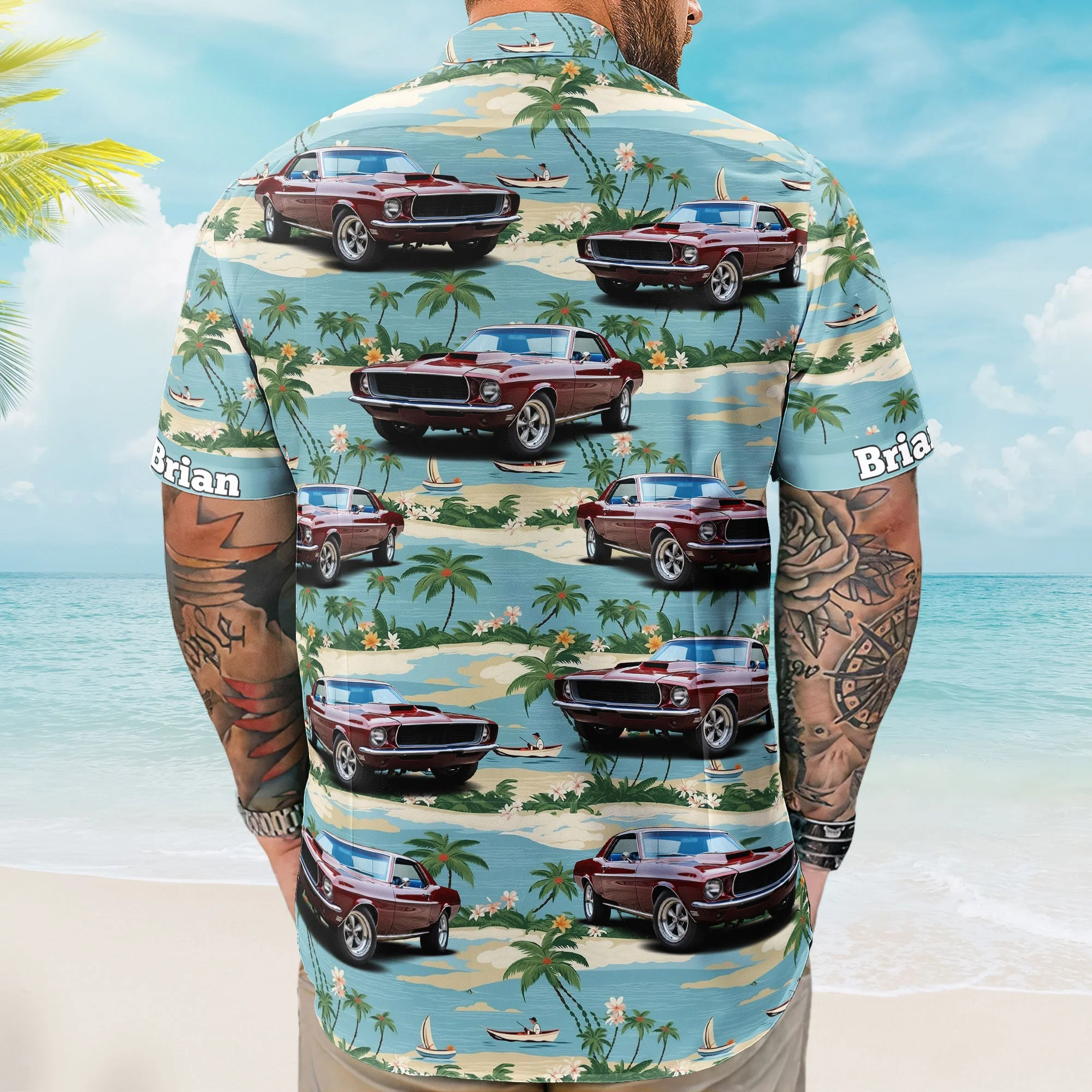 Custom Car Photo Beach Palm Tree Vintage Aloha Shirts - Custom Photo Hawaiian Shirts - Image 5