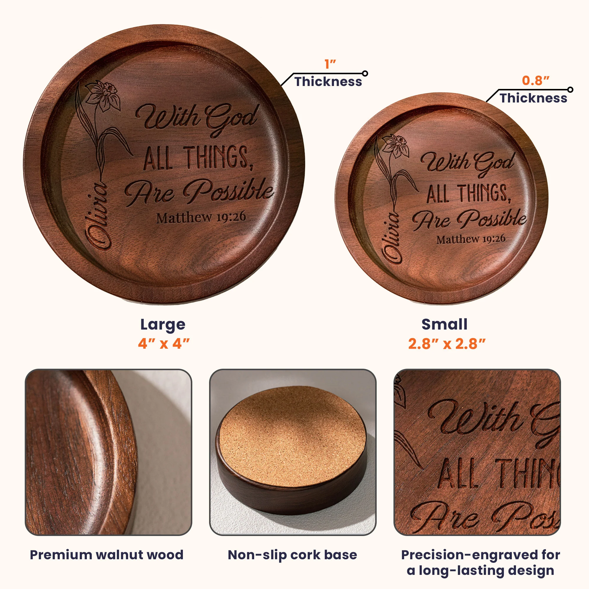 Custom Christ Bible Verse With Birth Flower - Personalized Wood Ring Dish - Image 5
