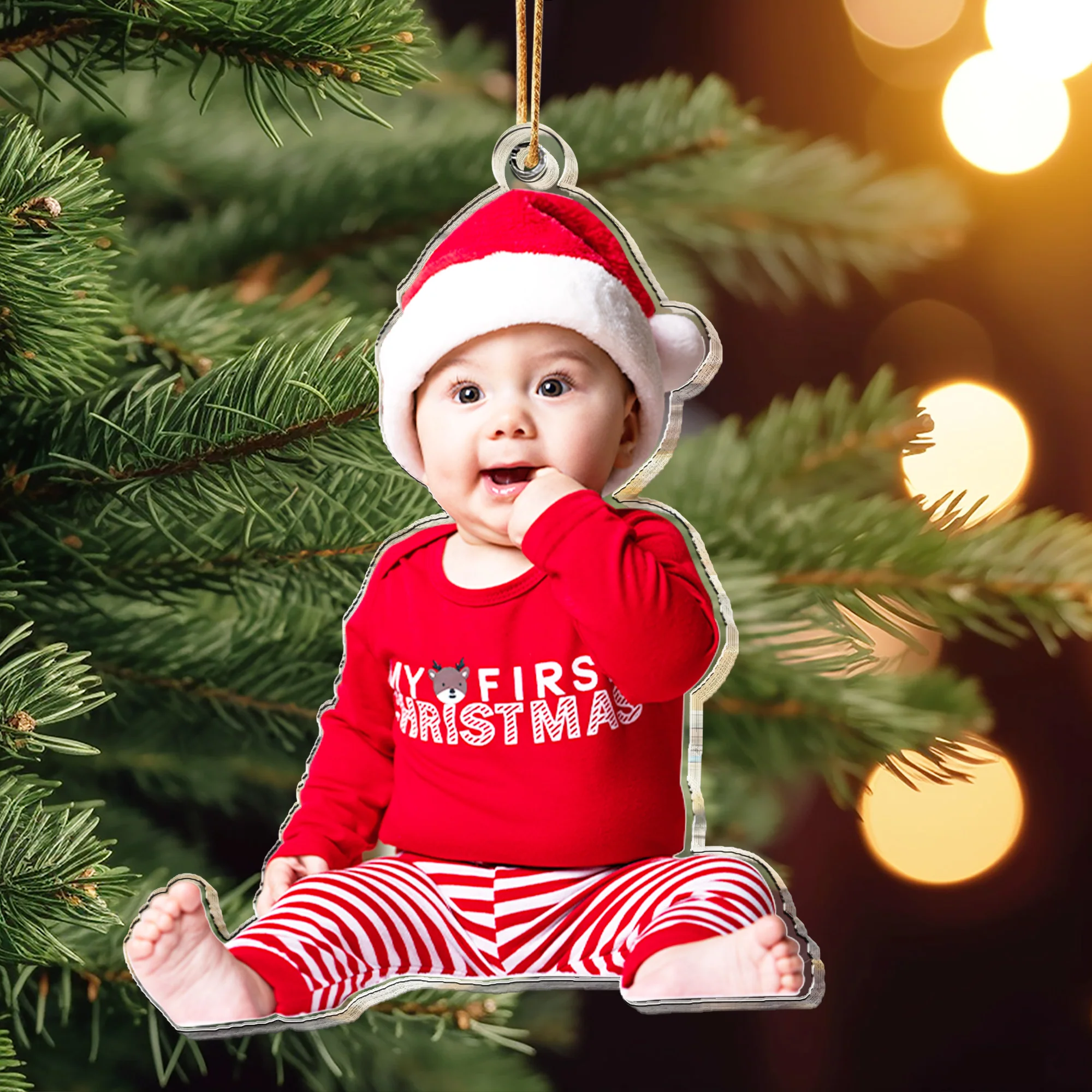 Custom Christmas Baby - Newborn Gift, 1st Xmas - Personalized Acrylic Photo Ornament - Image 2