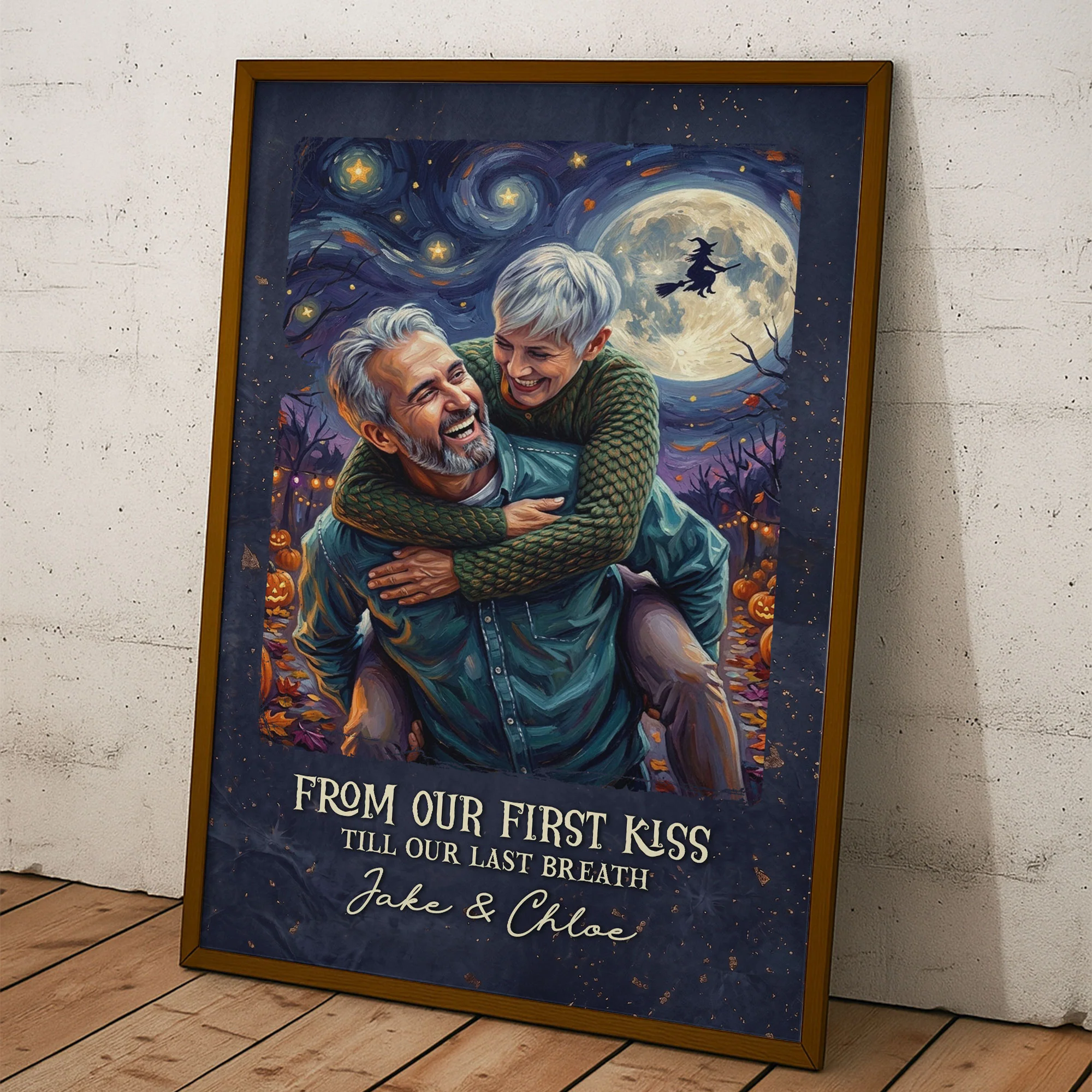 Custom Couple Photo Halloween Van Gogh Art Gift For Her, Him - Personalized Poster - Image 4