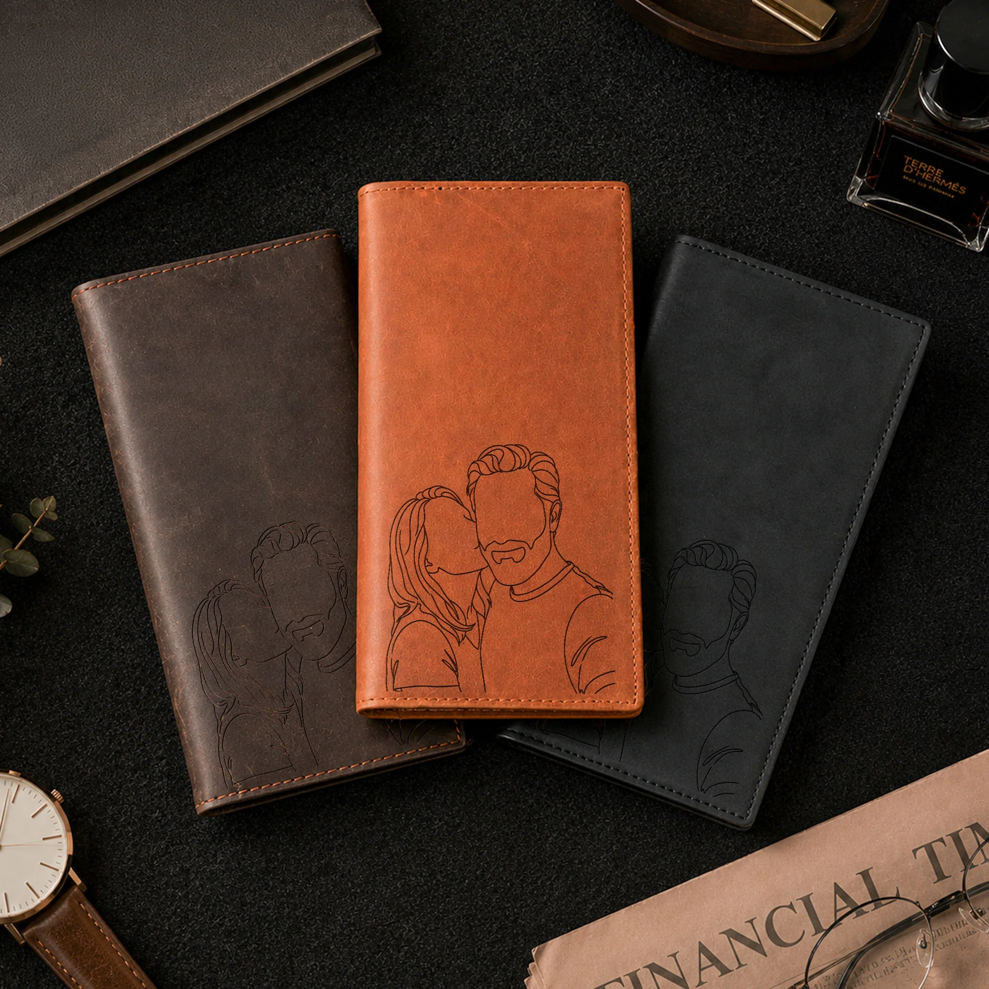 Custom Couple Photo Line Art Anniversary Gift For Husband, Boyfriend - Personalized Wallet - Image 5