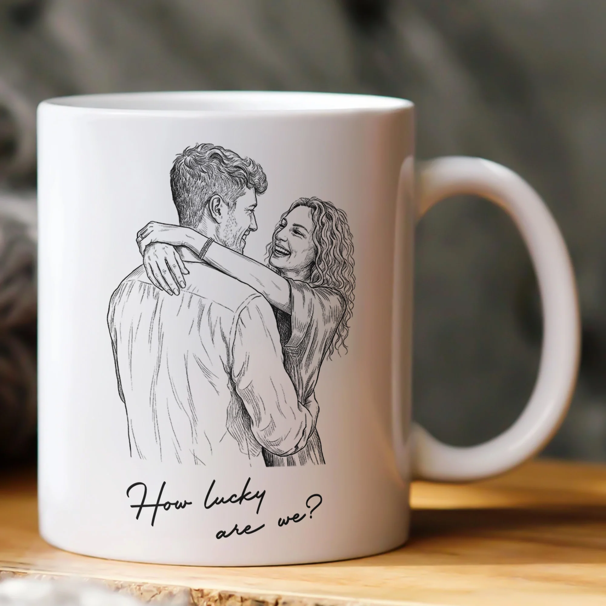 Custom Couple Photo Portrait How Lucky Are We Gift For Him, Her - Personalized Photo Mug - Image 2