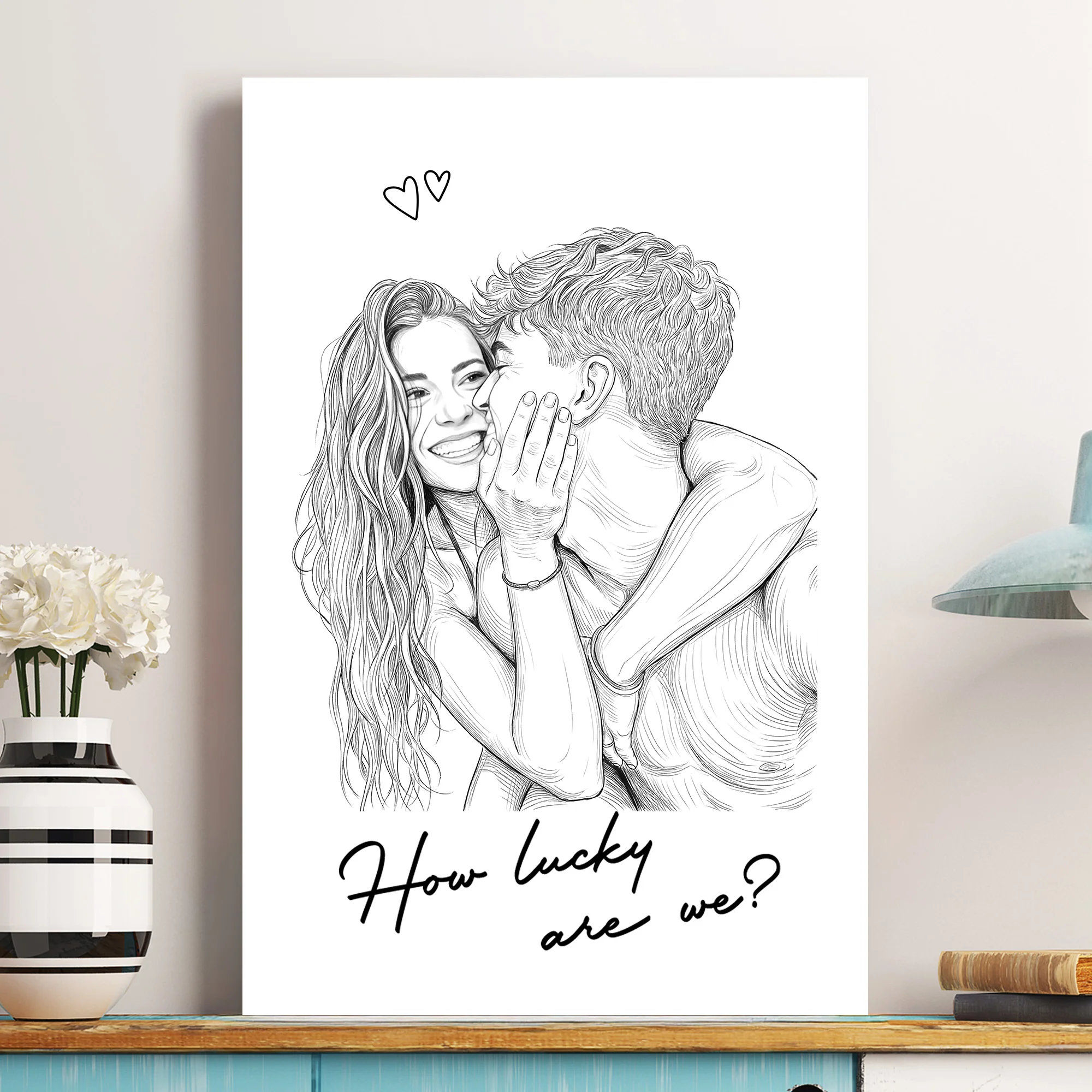 Custom Couple Photo Portrait How Lucky Are We Gift For Him, Her - Personalized Photo Poster - Image 2