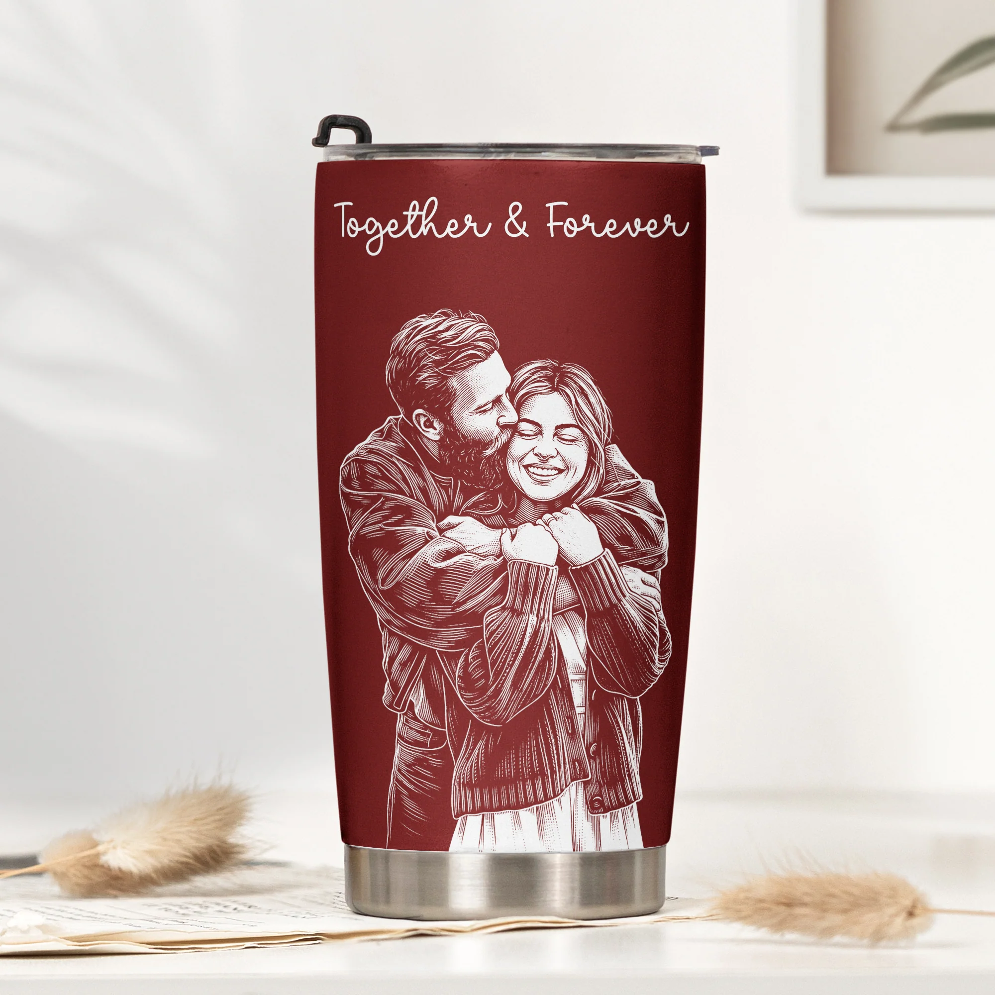 Custom Couple Photo Sketch Line Art Anniversary Gift For Him, Her - Personalized Tumbler Cup - Image 2