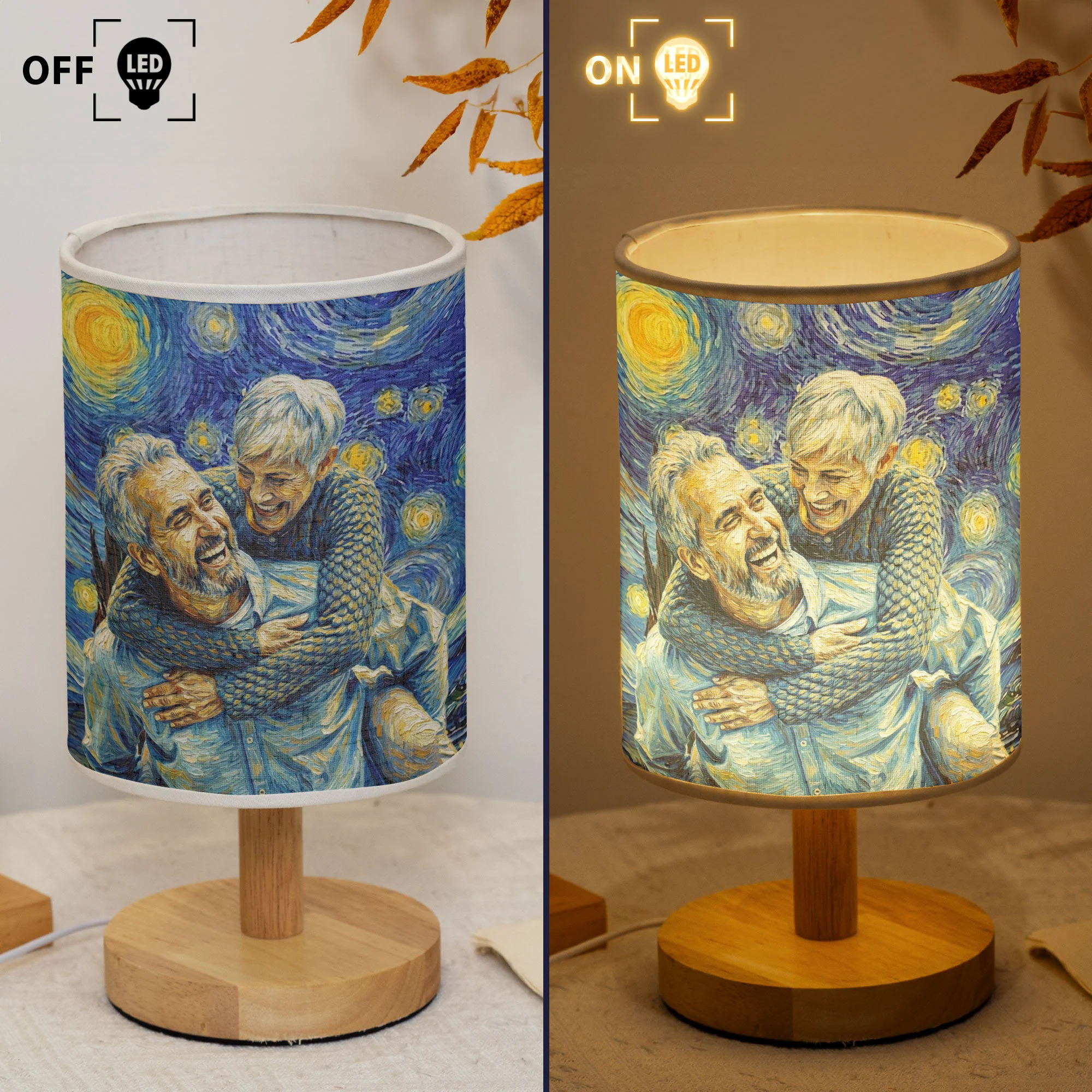 Custom Couple Photo Van Gogh Art Anniversary Gift For Her, Him - Personalized Fabric Lamp - Image 5
