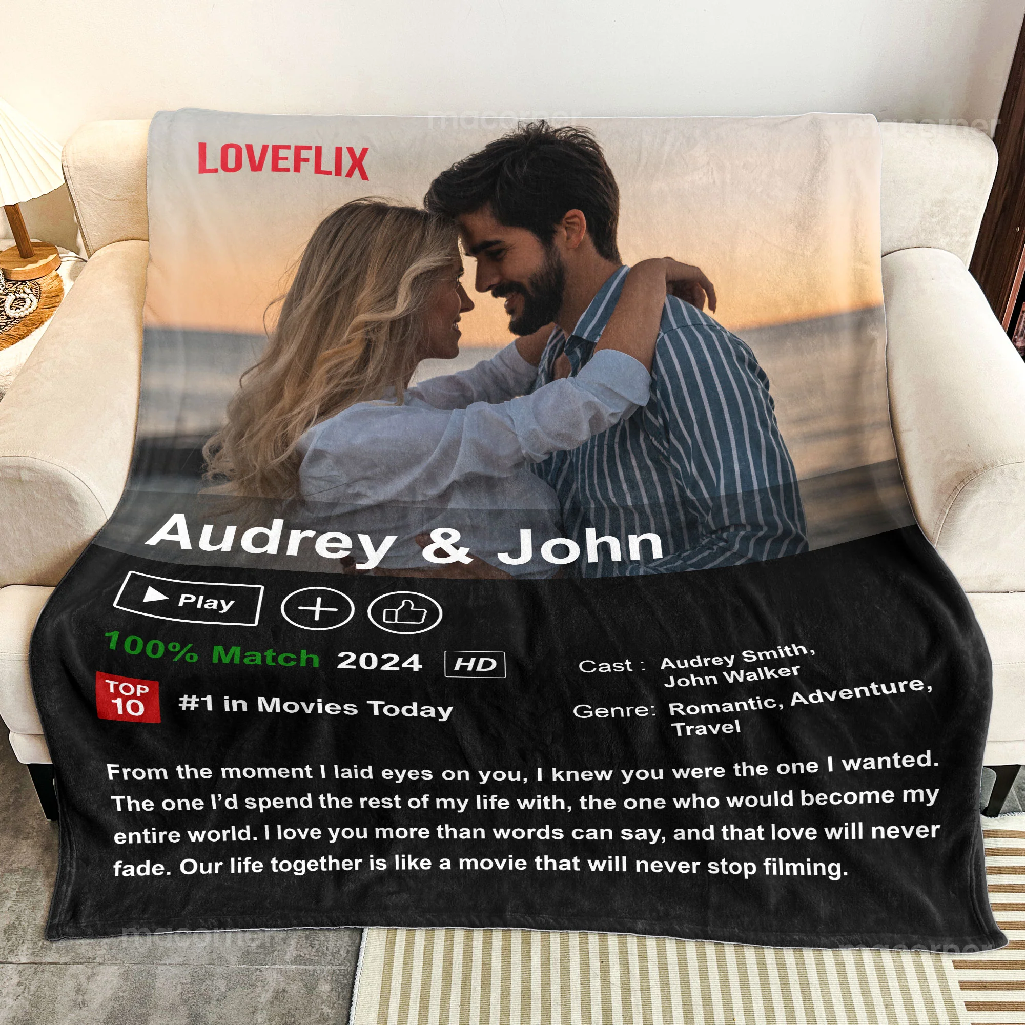 Custom Couples Loveflix Movie Poster - Personalized Photo Blanket - Image 4