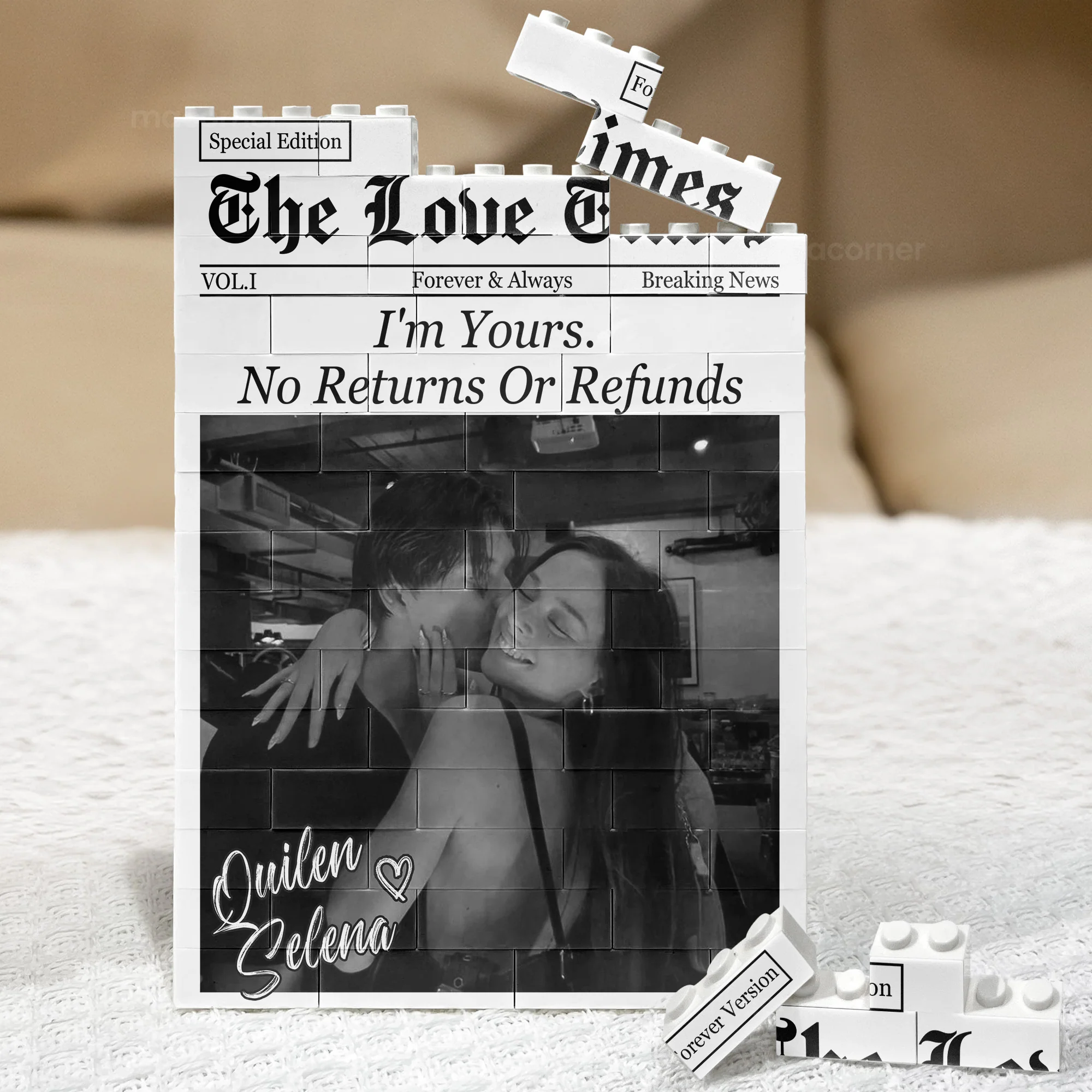 Custom Couples Photo, Boyfriend, Girlfriend, Husband, Wife Valentines Day, Anniversary Gifts - Personalized Building Blocks
