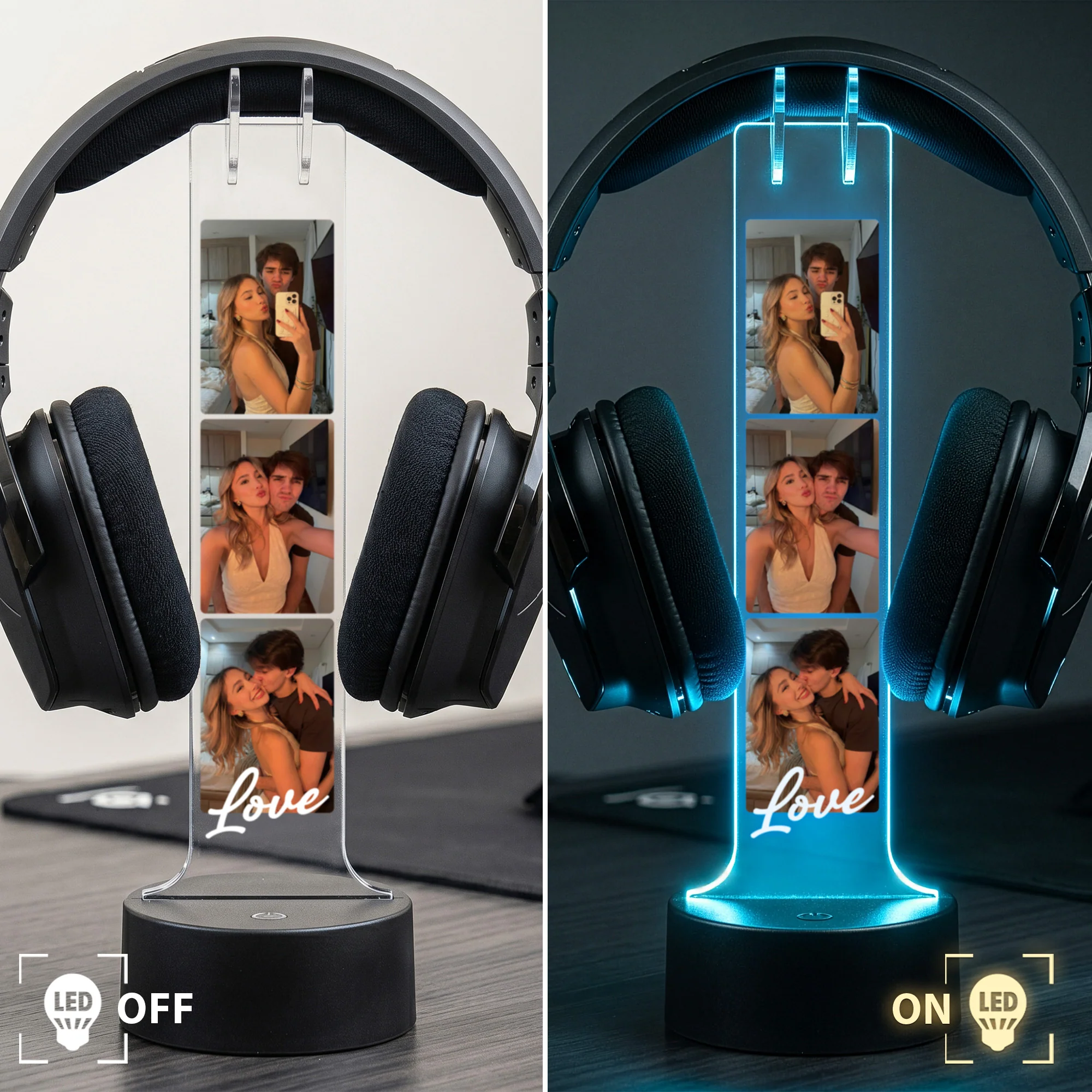 Custom Couples Photo & Message For Him, Her - Personalized Headphone Stand - Image 4