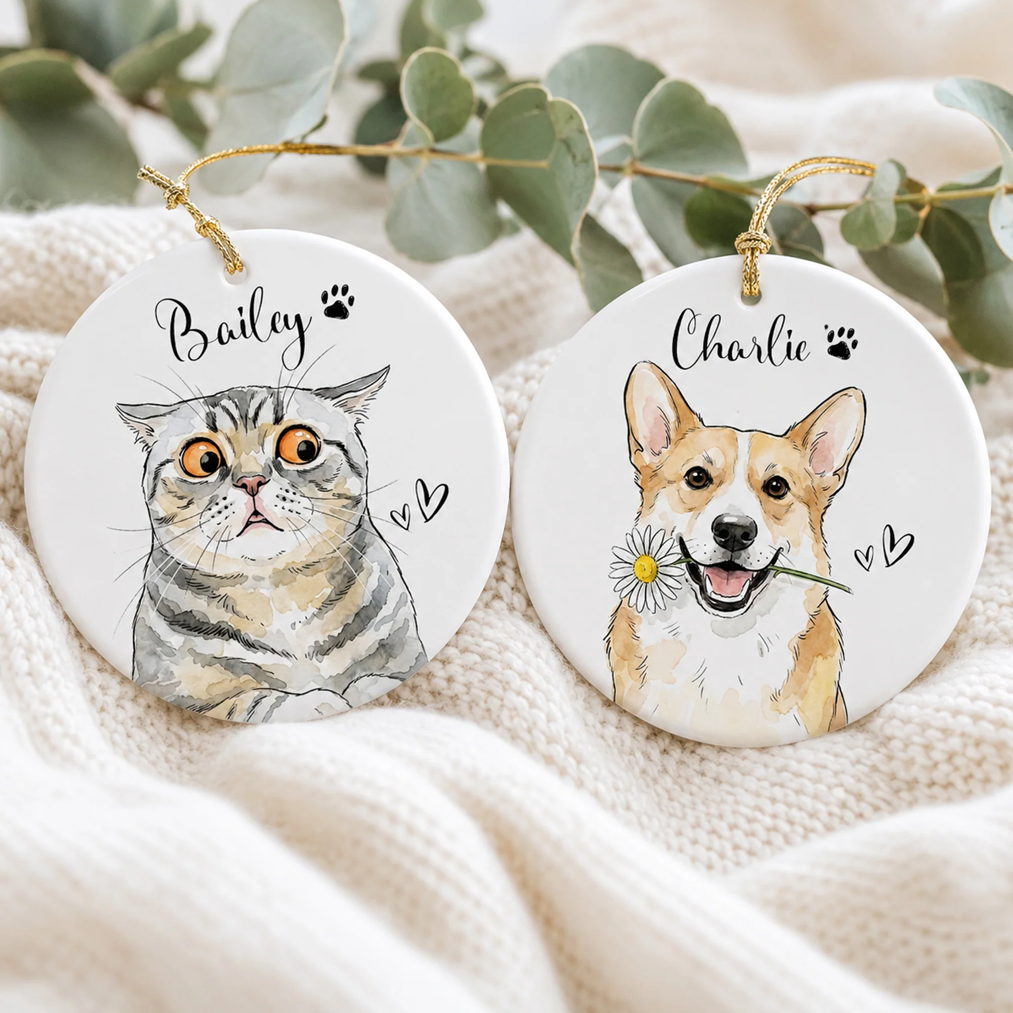 Custom Cute Pet Portrait Watercolor Art Gift For Pet Lovers, Pet Loss Gifts - Personalized Ornament - Image 2