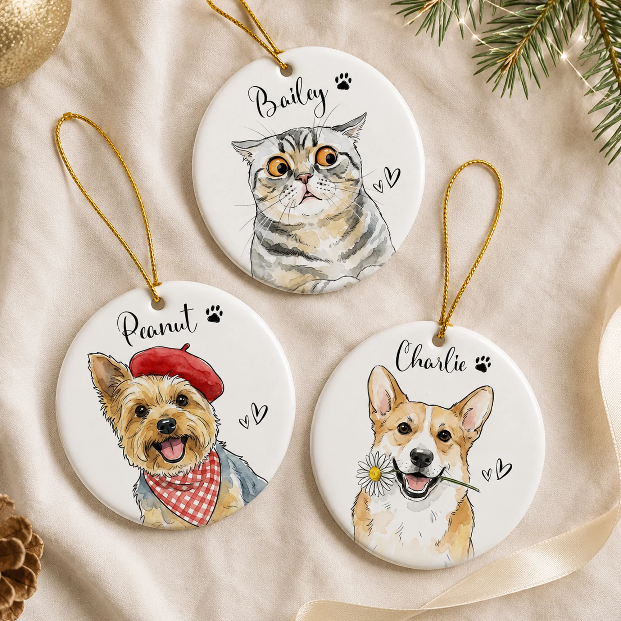 Custom Cute Pet Portrait Watercolor Art Gift For Pet Lovers, Pet Loss Gifts - Personalized Ornament - Image 4