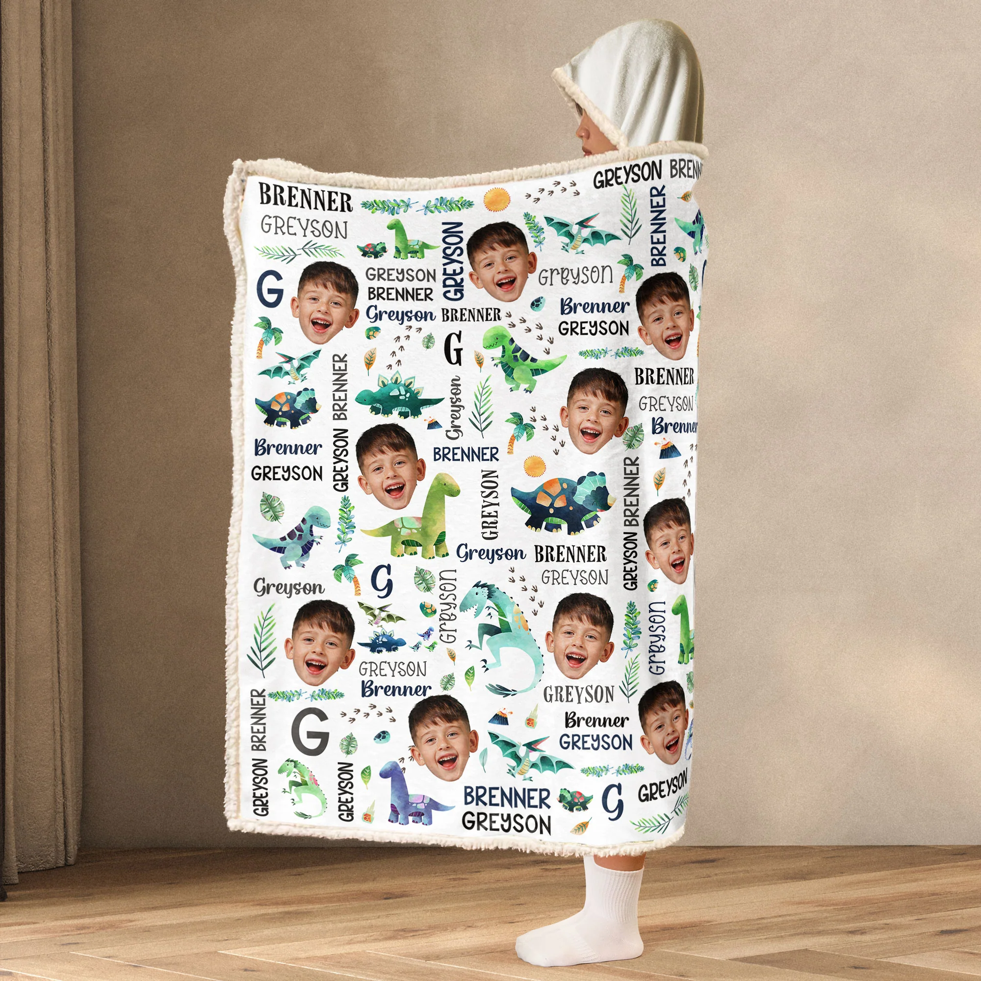 Custom Dinosaur Baby Face - Personalized Photo Wearable Blanket Hoodie - Image 4