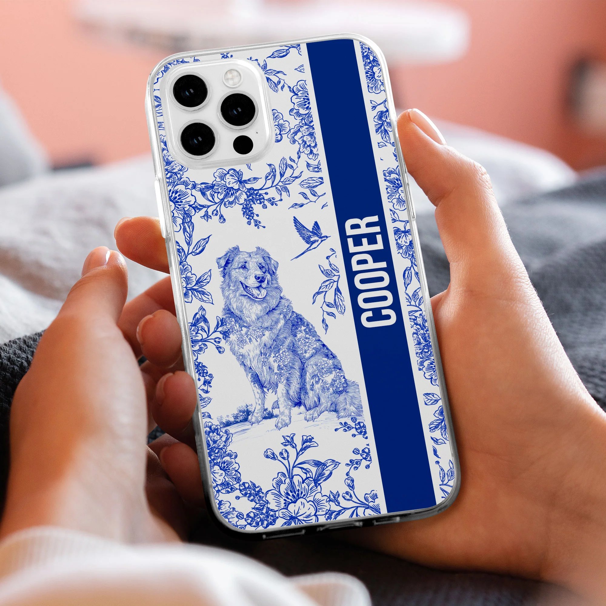 Custom Dog Breeds Toile De Jouy Chinoiserie Style - Personalized Clear Phone Case - Image 2