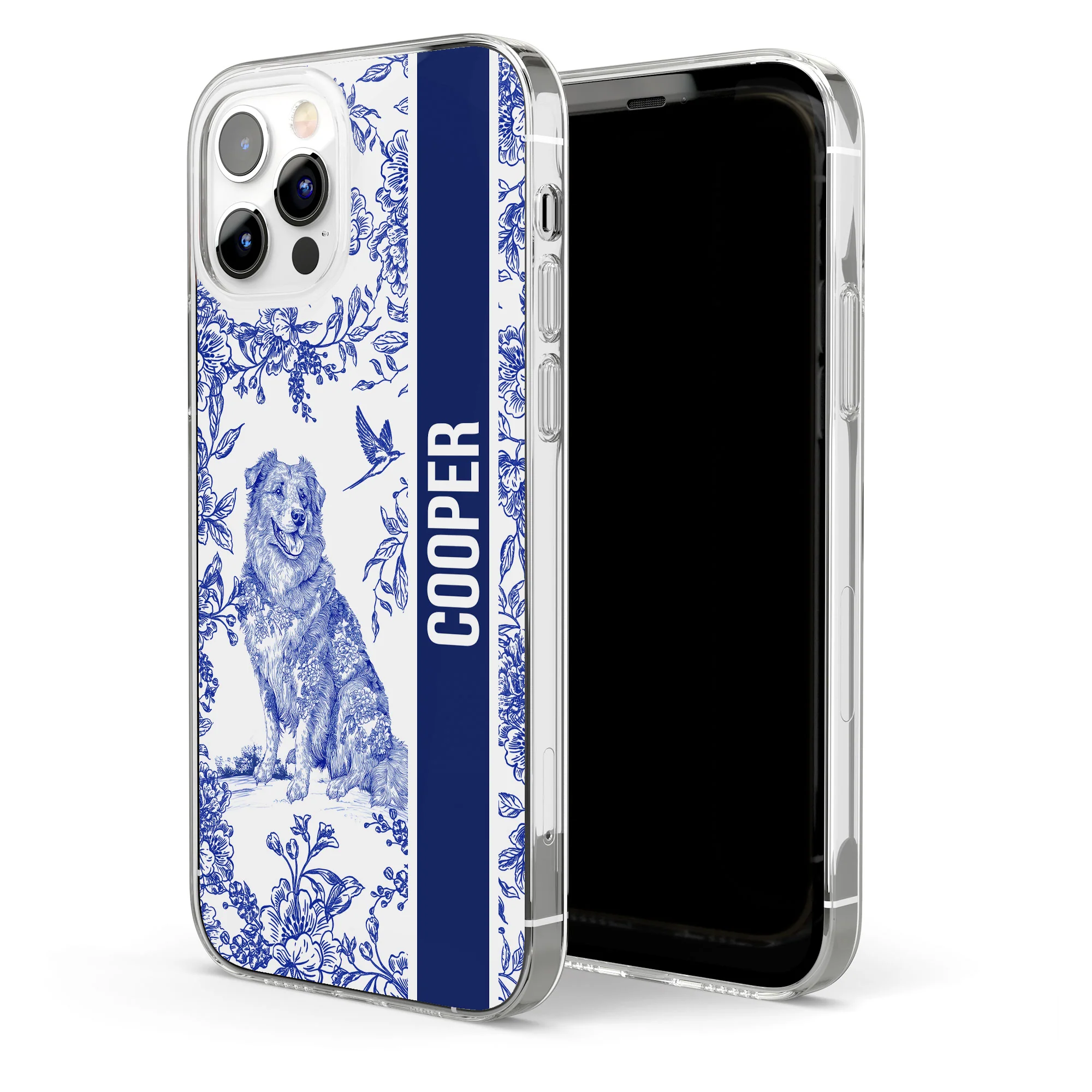 Custom Dog Breeds Toile De Jouy Chinoiserie Style - Personalized Clear Phone Case - Image 4