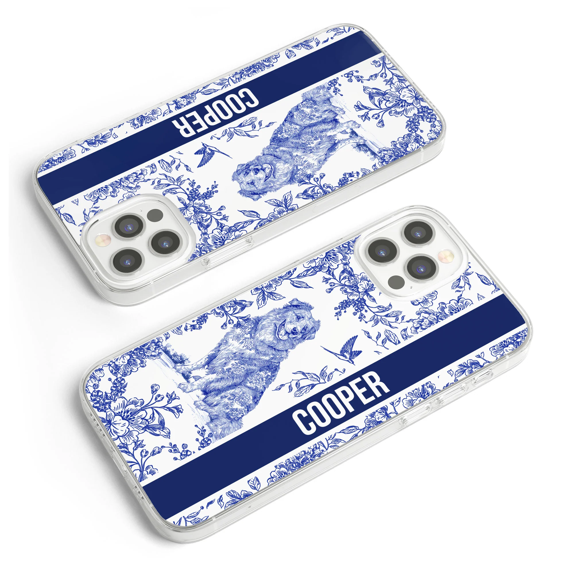 Custom Dog Breeds Toile De Jouy Chinoiserie Style - Personalized Clear Phone Case - Image 5