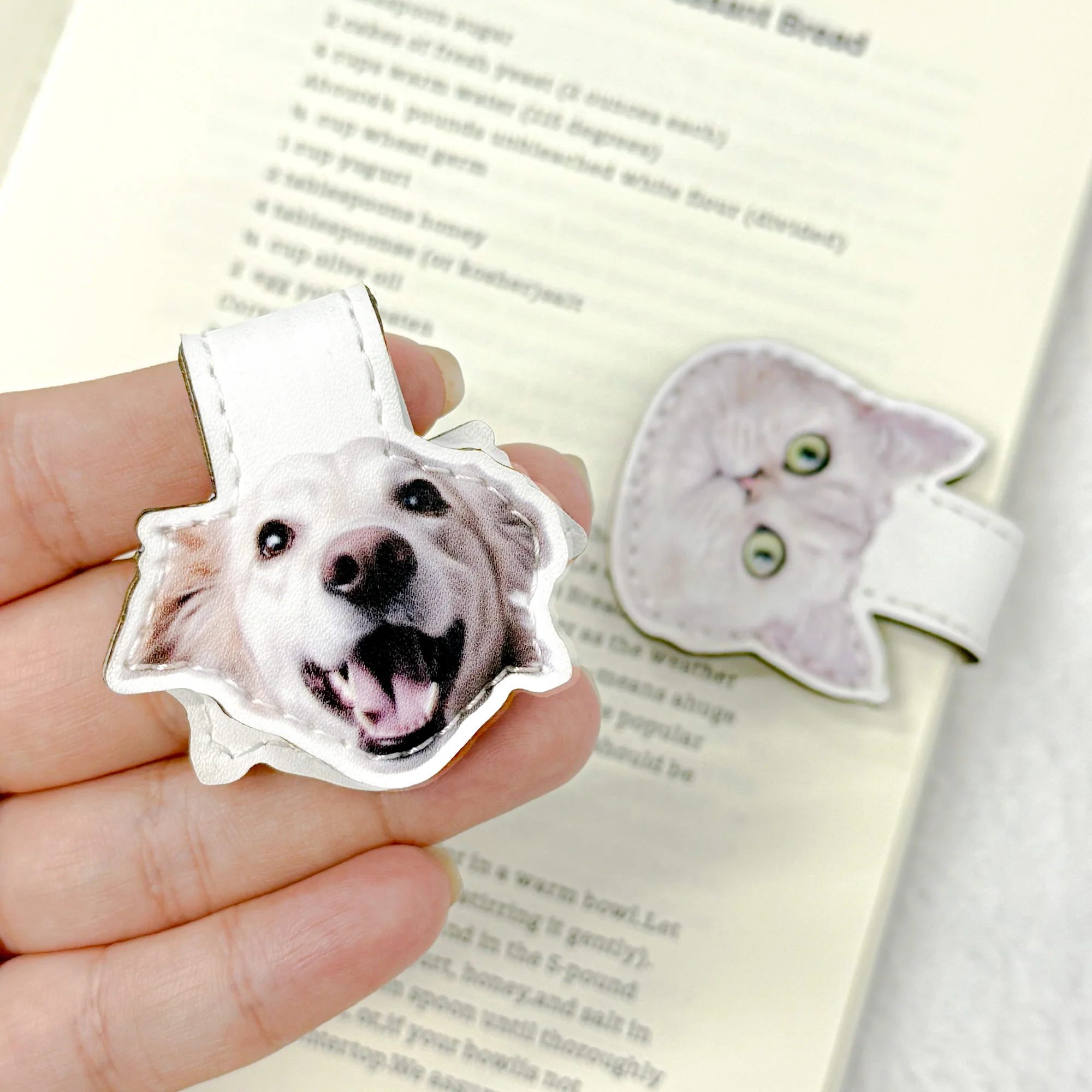Custom Dog, Cat, Pet Face - Personalized Leather Magnetic Bookmark - Image 2