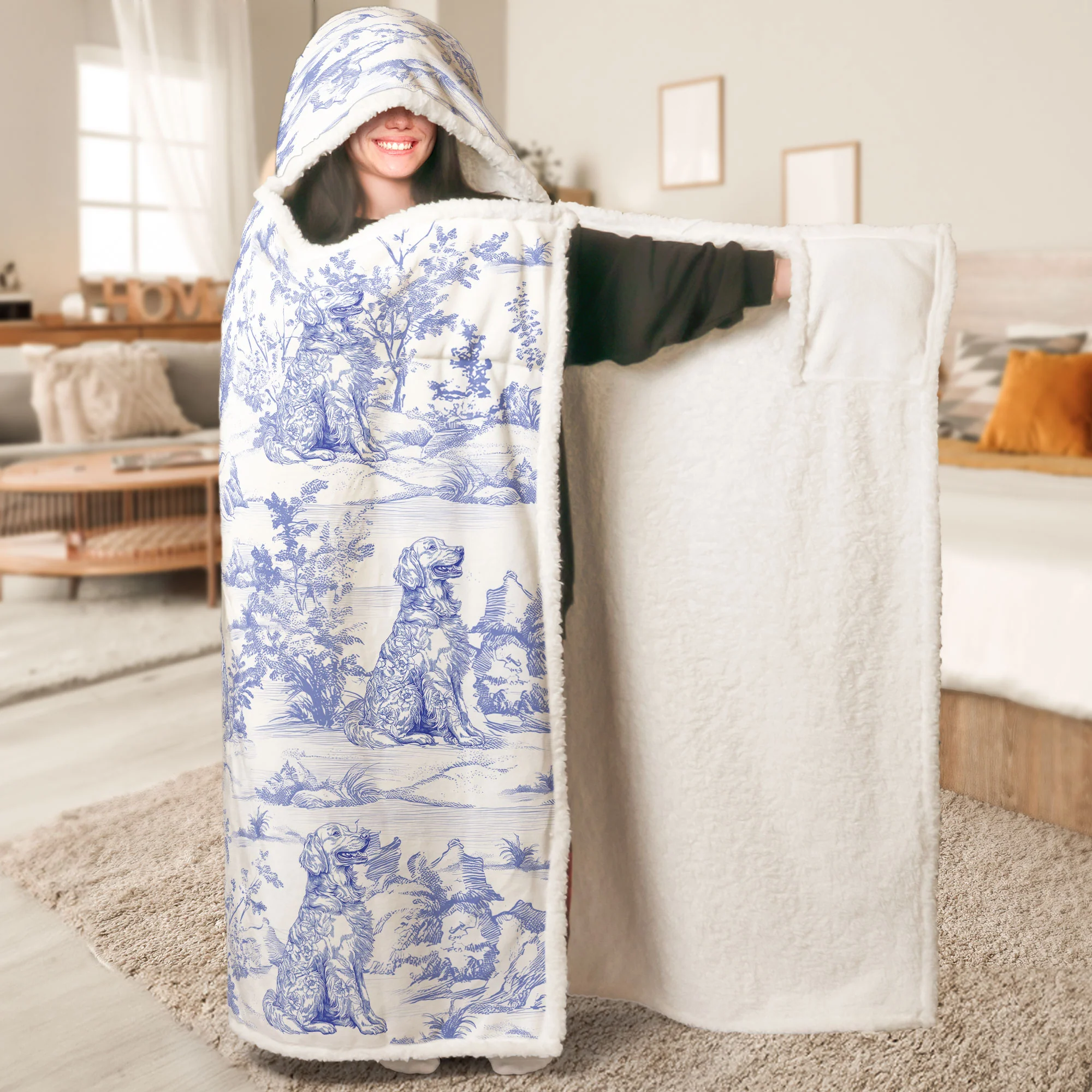 Custom Dog Toile De Jouy French Style - Personalized Wearable Blanket Hoodie - Image 2